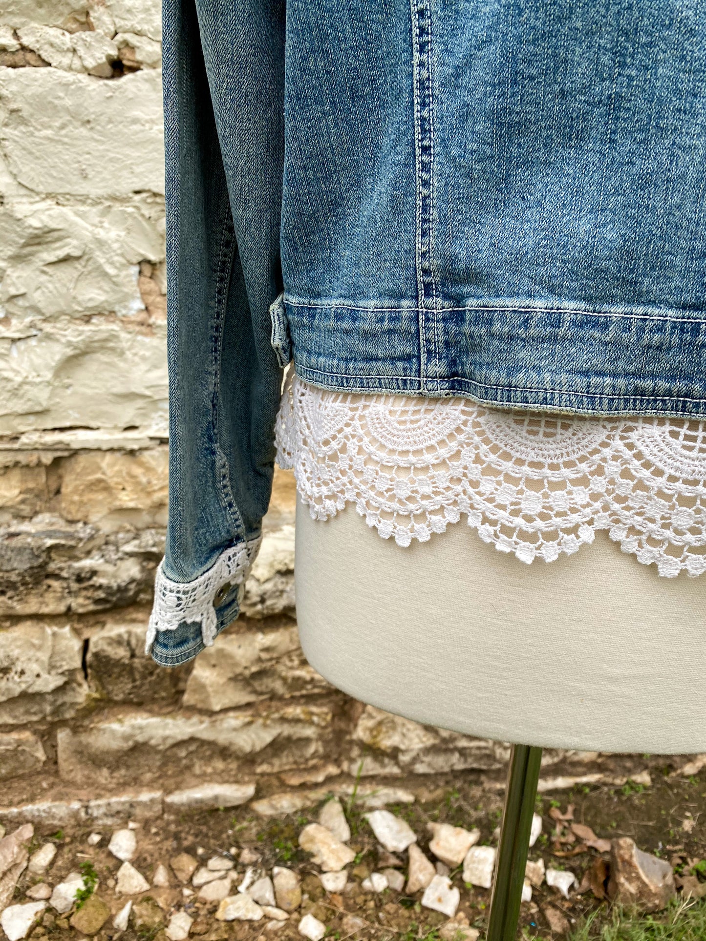 Denim and Lace Upcycled Victorian Jacket -XL