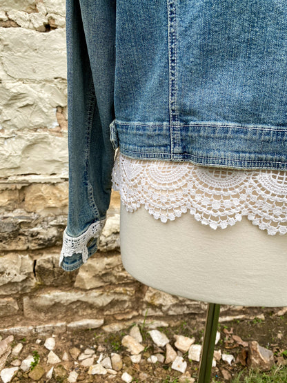 Denim and Lace Upcycled Victorian Jacket -XL