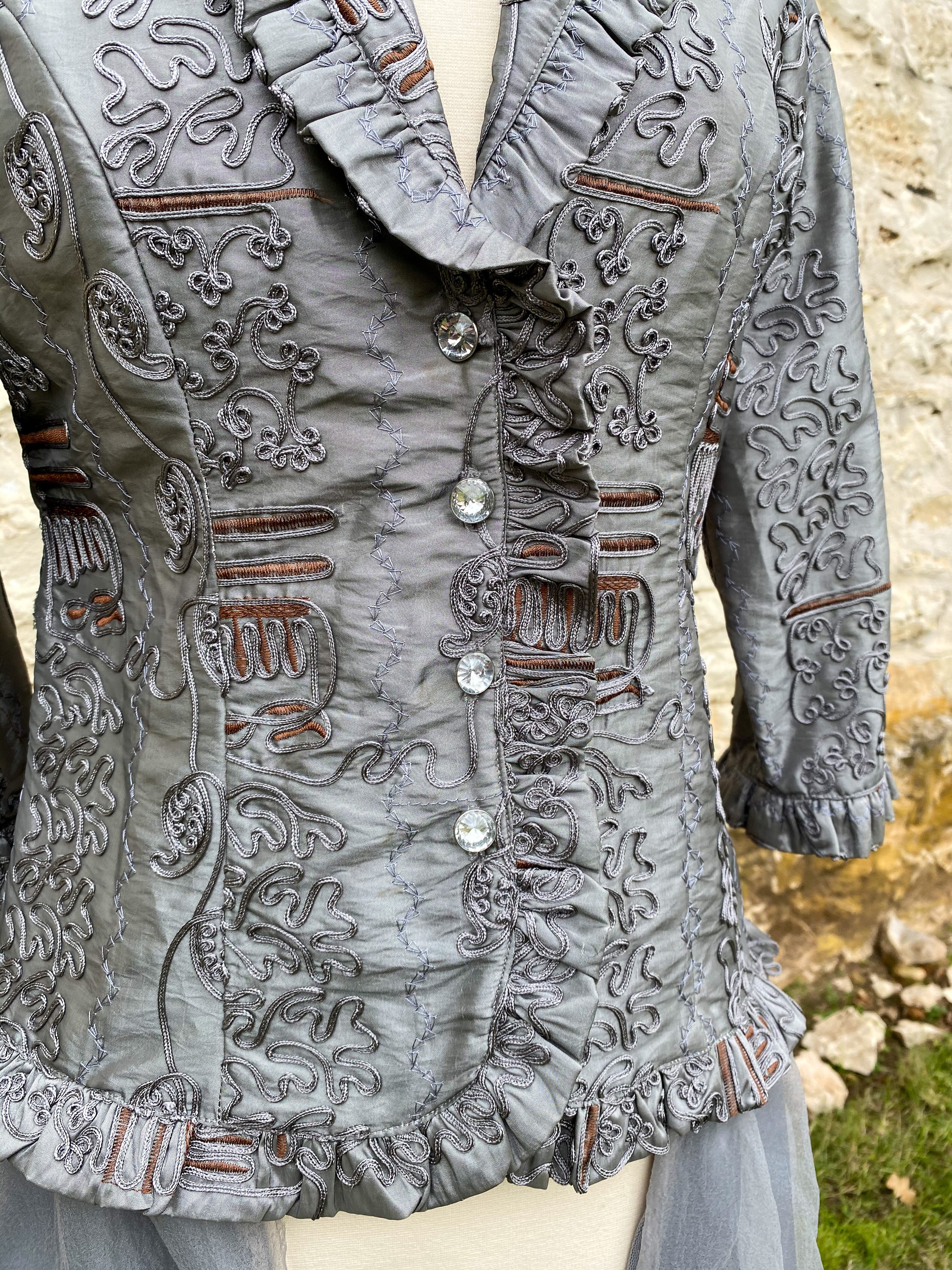 Silver Brocade Long Jacket - Large