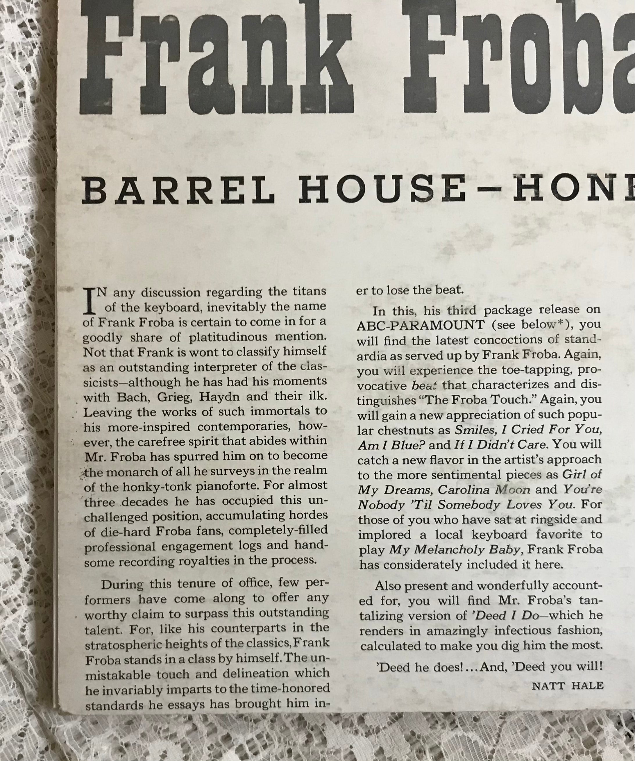 Frank Froba Honky Tonk Piano Album Cover Notebook