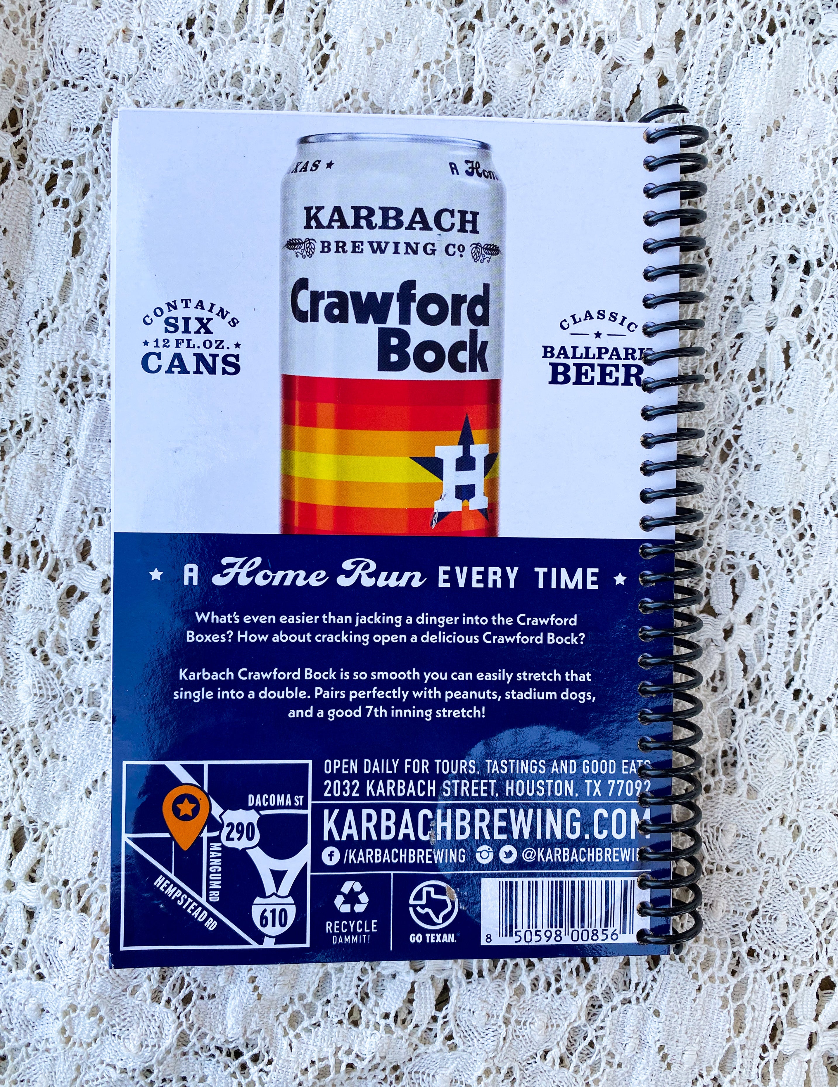 Karbach Crawford Bock Recycled Beer Carton Notebook