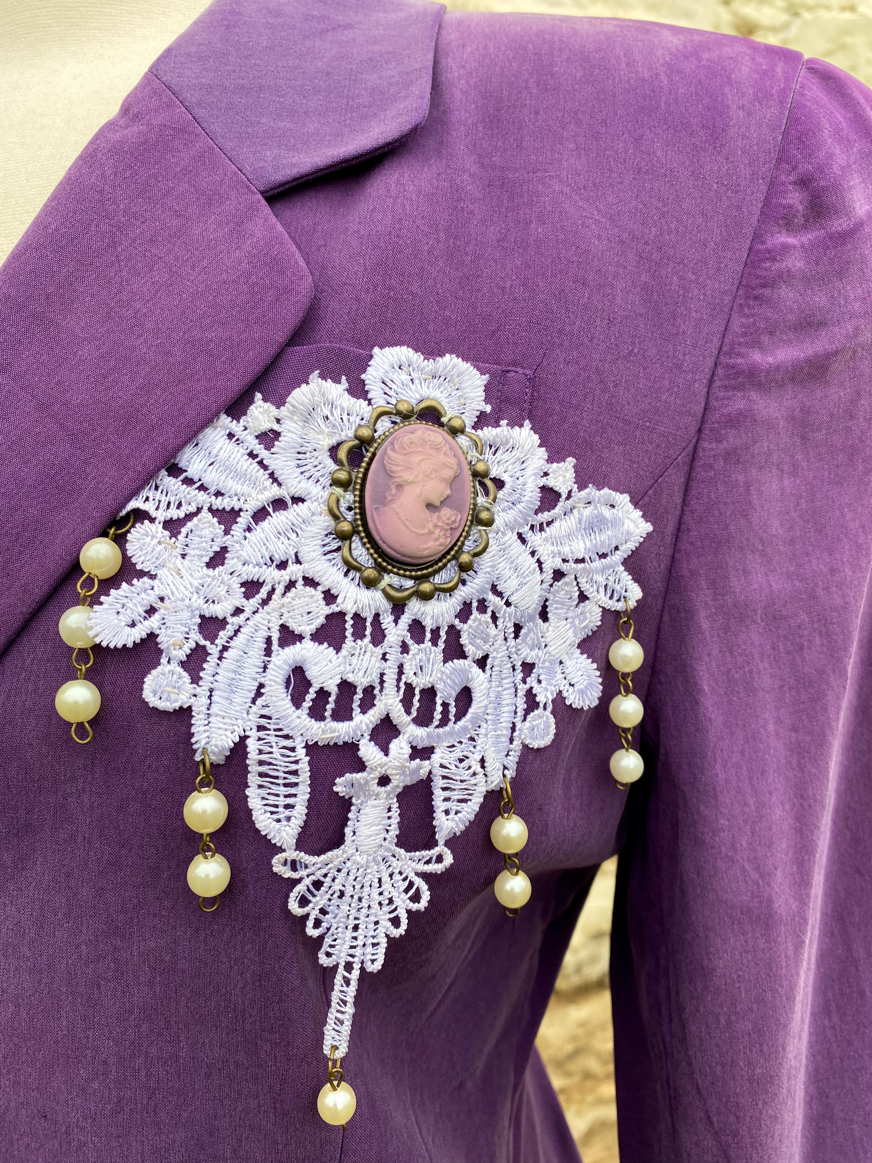 Short Purple Jacket with Brooch -Medium