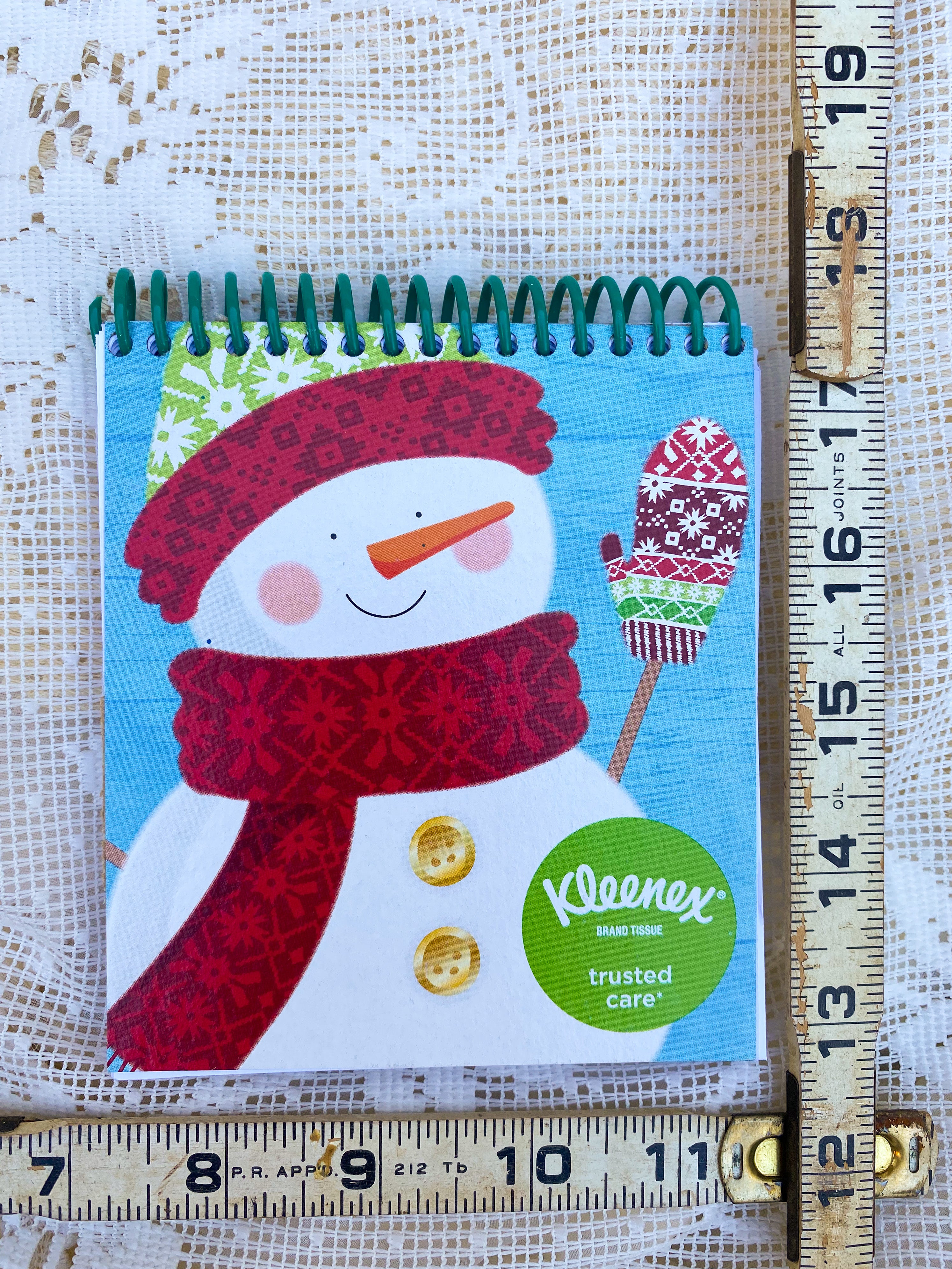 Snowman Recycled Kleenex Box Notebook - Green Spiral