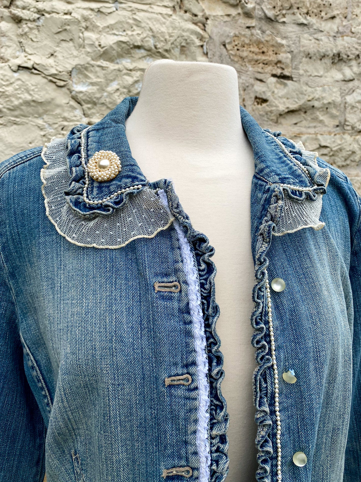 Denim and Lace Upcycled Victorian Jacket -MEDIUM