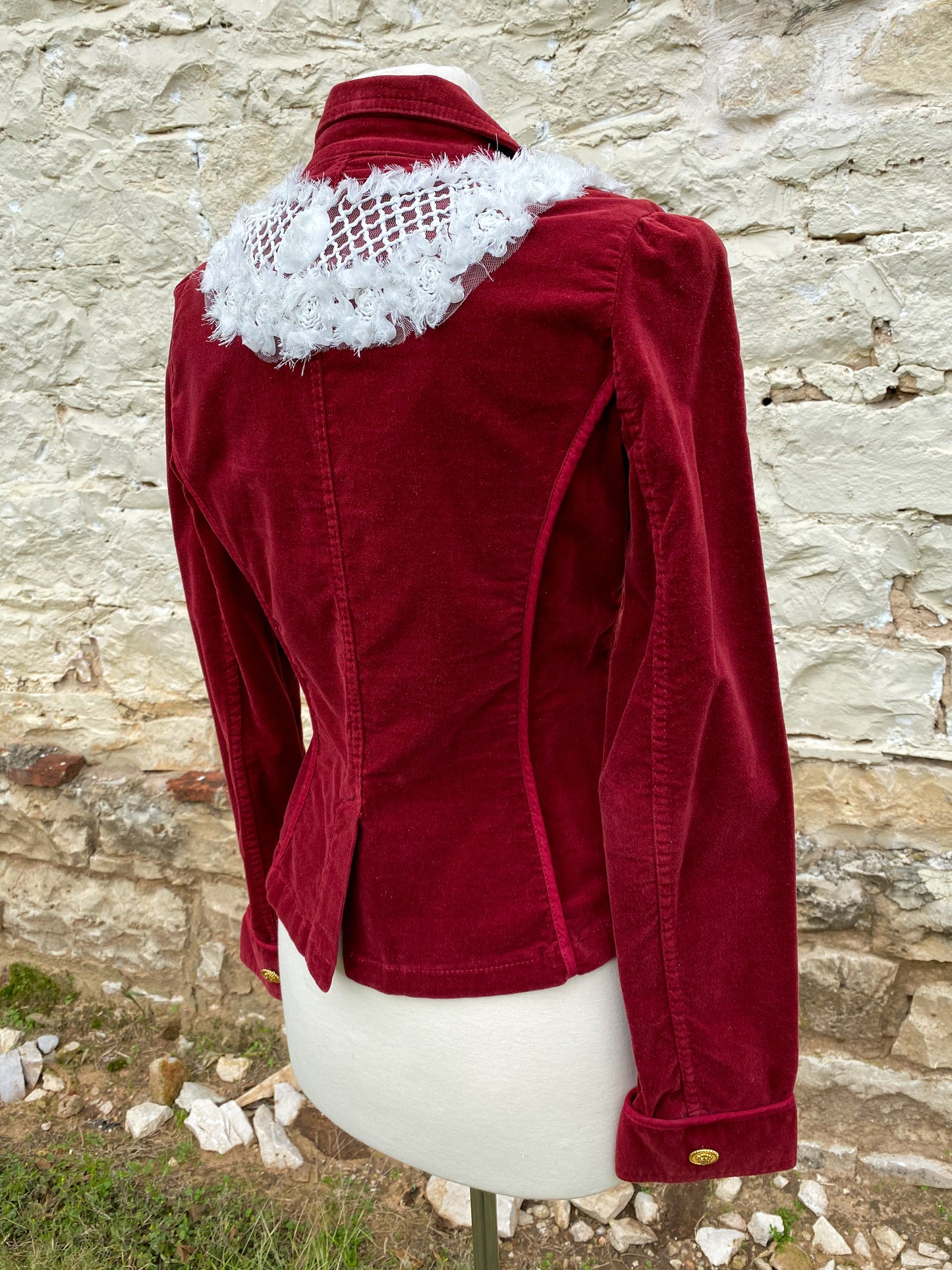 Burgundy Jacket with Fuzzy Yoke - Small