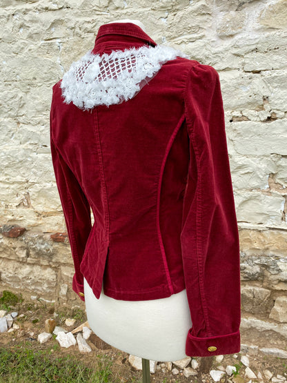 Burgundy Jacket with Fuzzy Yoke - Small