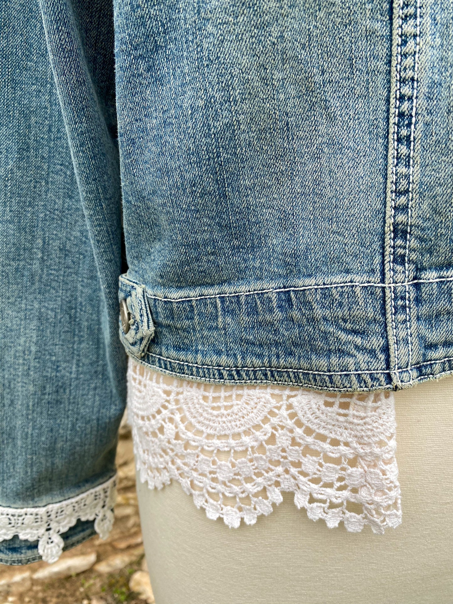 Denim and Lace Upcycled Victorian Jacket -XL