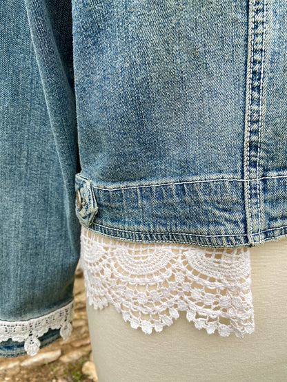 Denim and Lace Upcycled Victorian Jacket -XL