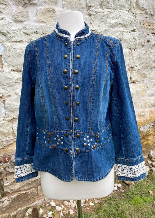 Denim Short Jacket w Studs and Heart on Back - Large