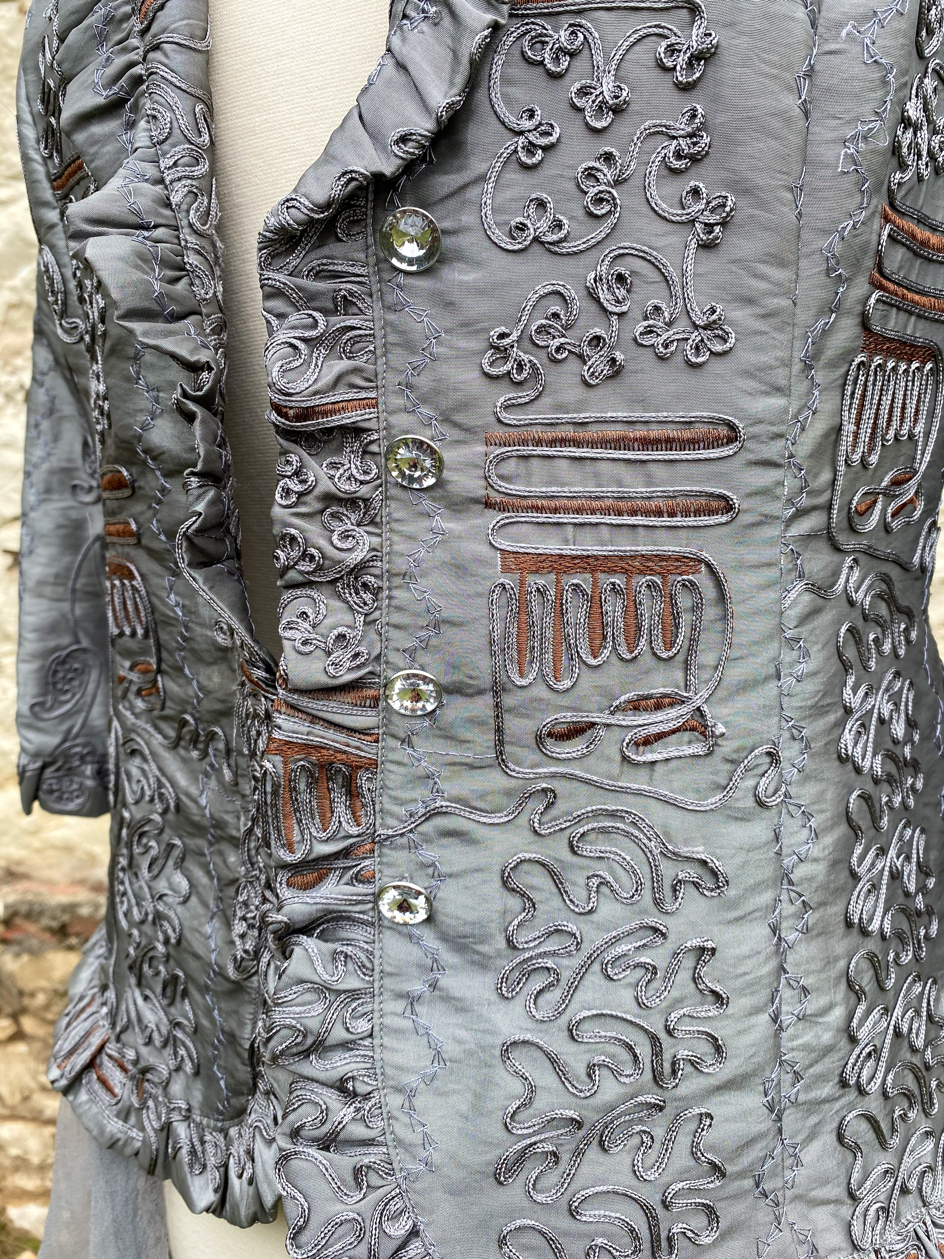 Silver Brocade Long Jacket - Large