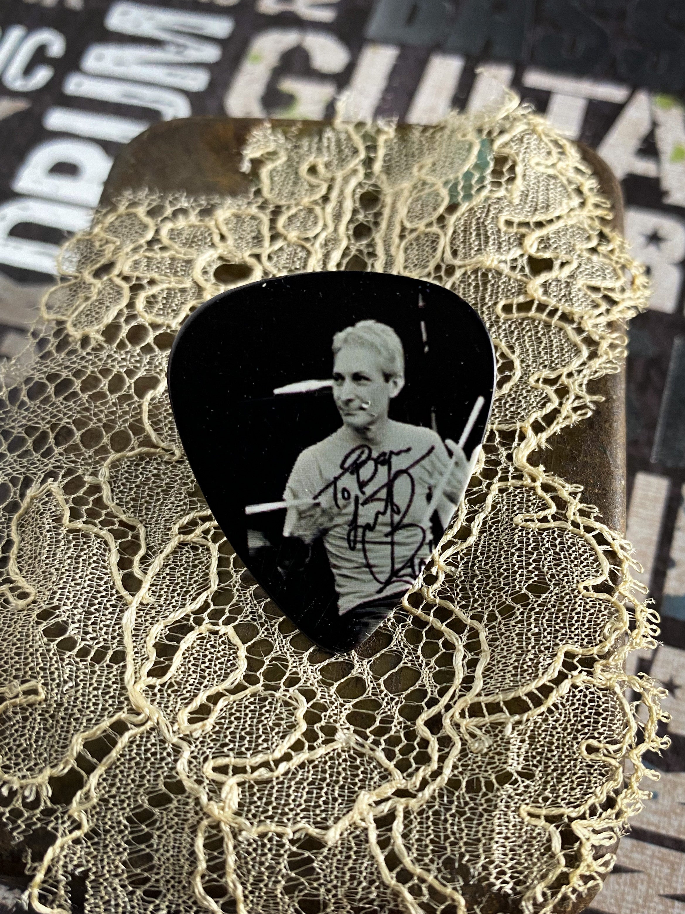 Guitar Pick Pin - Charlie Watts of the Rolling Stones