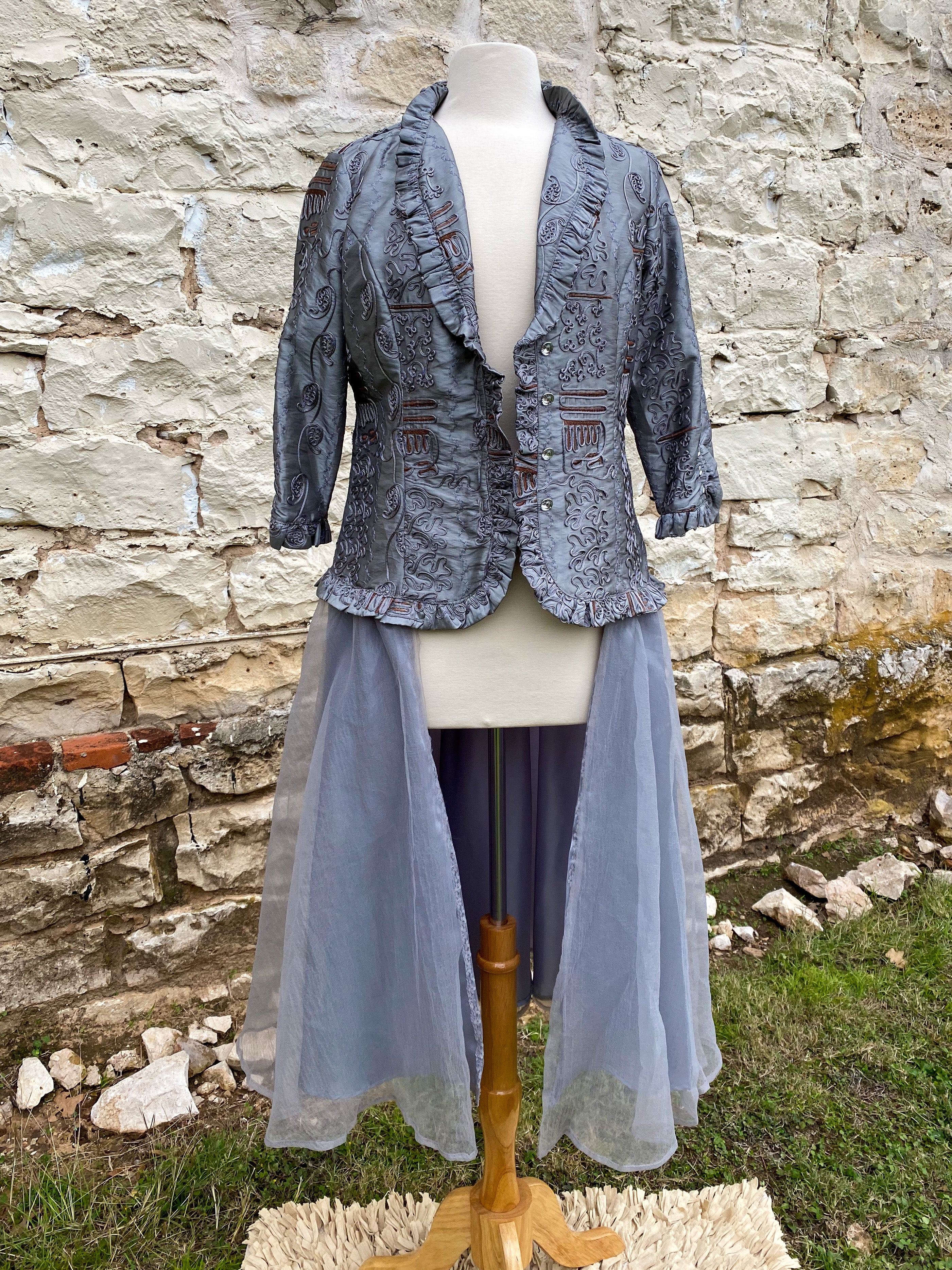 Silver Brocade Long Jacket - Large