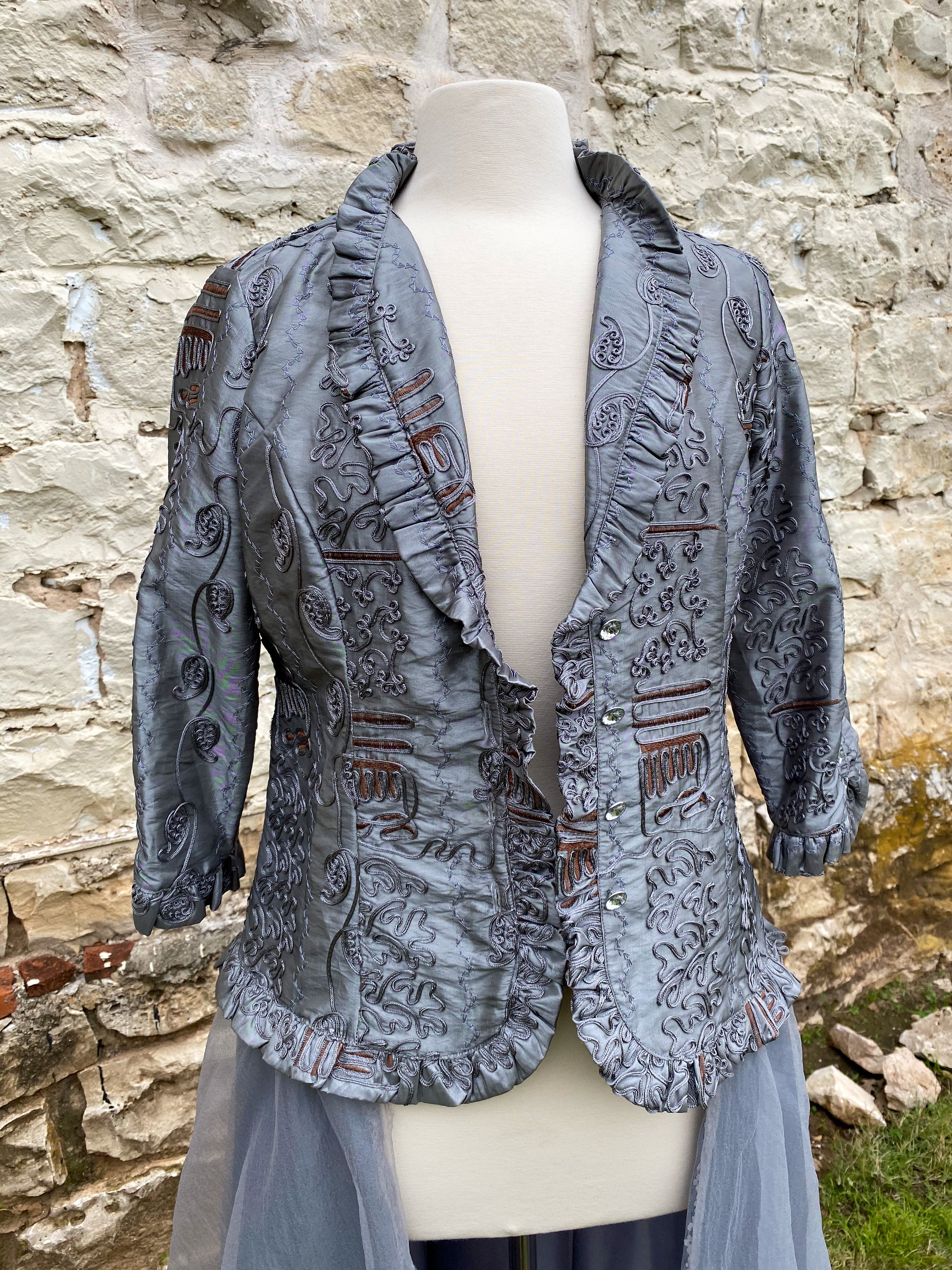 Silver Brocade Long Jacket - Large