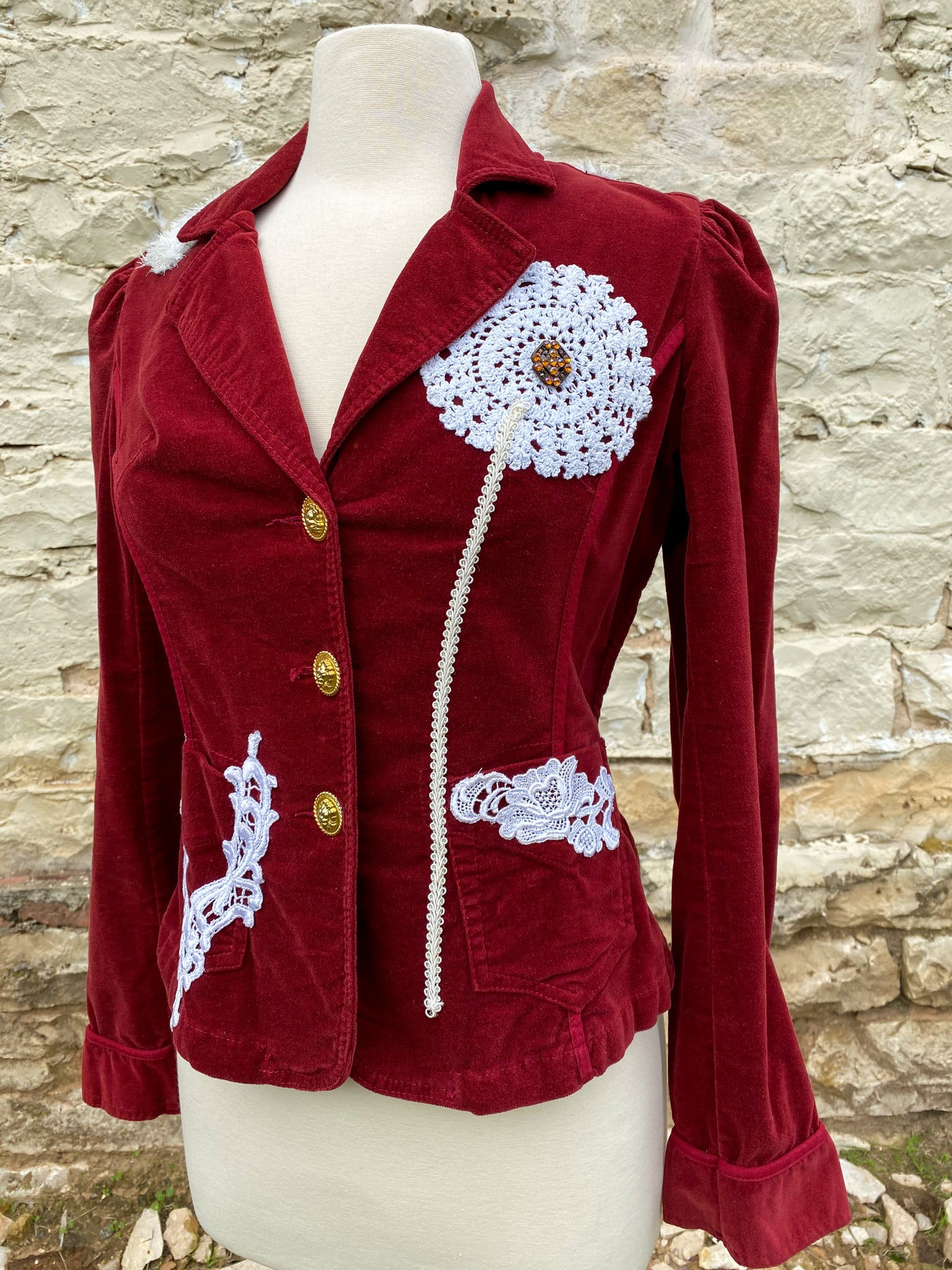 Burgundy Jacket with Fuzzy Yoke - Small