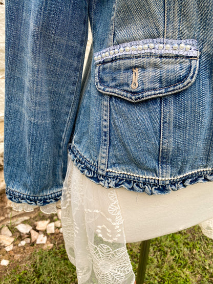 Denim and Lace Upcycled Victorian Jacket -MEDIUM