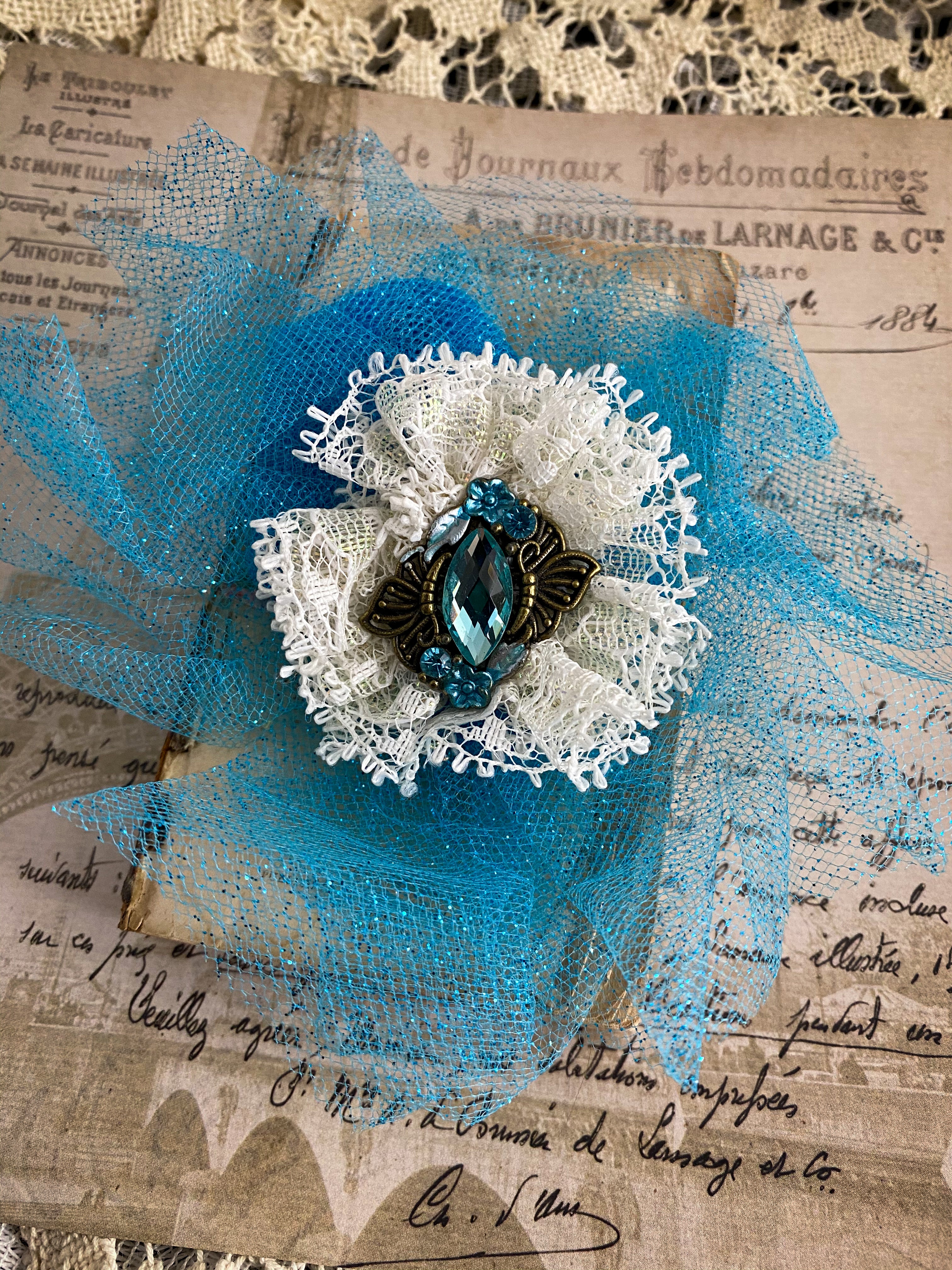 Turquoise and Lace Upcycled Wrist Cuff