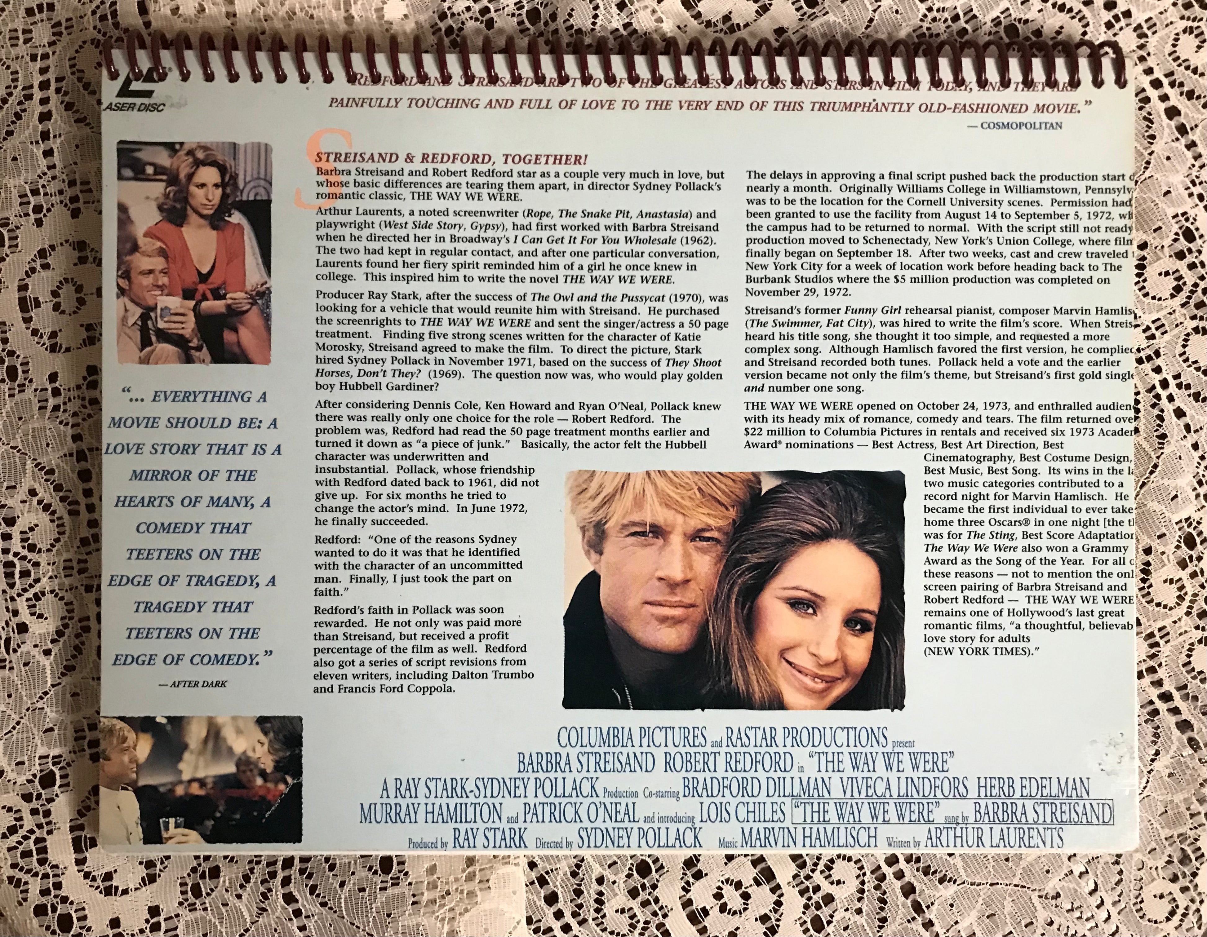 Barbra Streisand / Robert Redford The Way We Were Album Cover Notebook