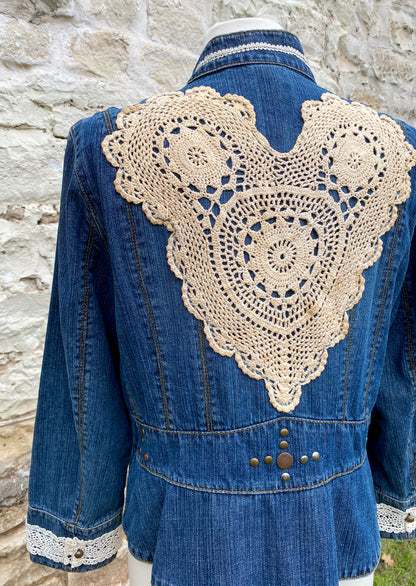 Denim Short Jacket w Studs and Heart on Back - Large
