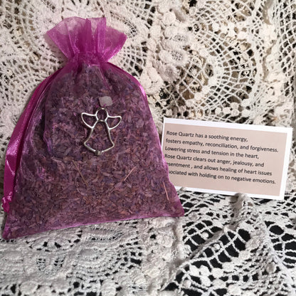 Organic Lavender and Gemstones Sachet with Rose Quartz