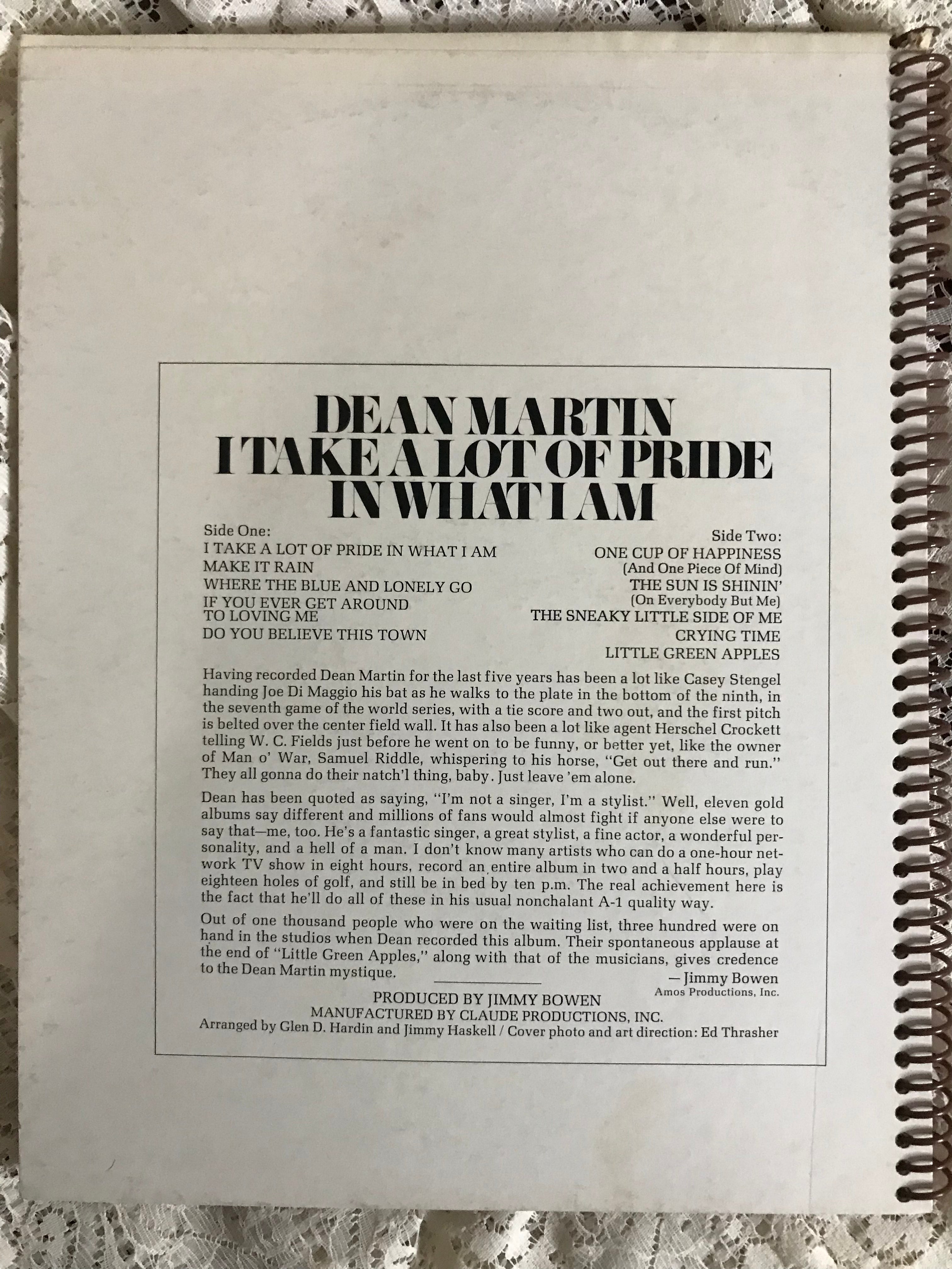 Dean Martin  I Take A Lot Of Pride In What I Am Album Cover Notebook