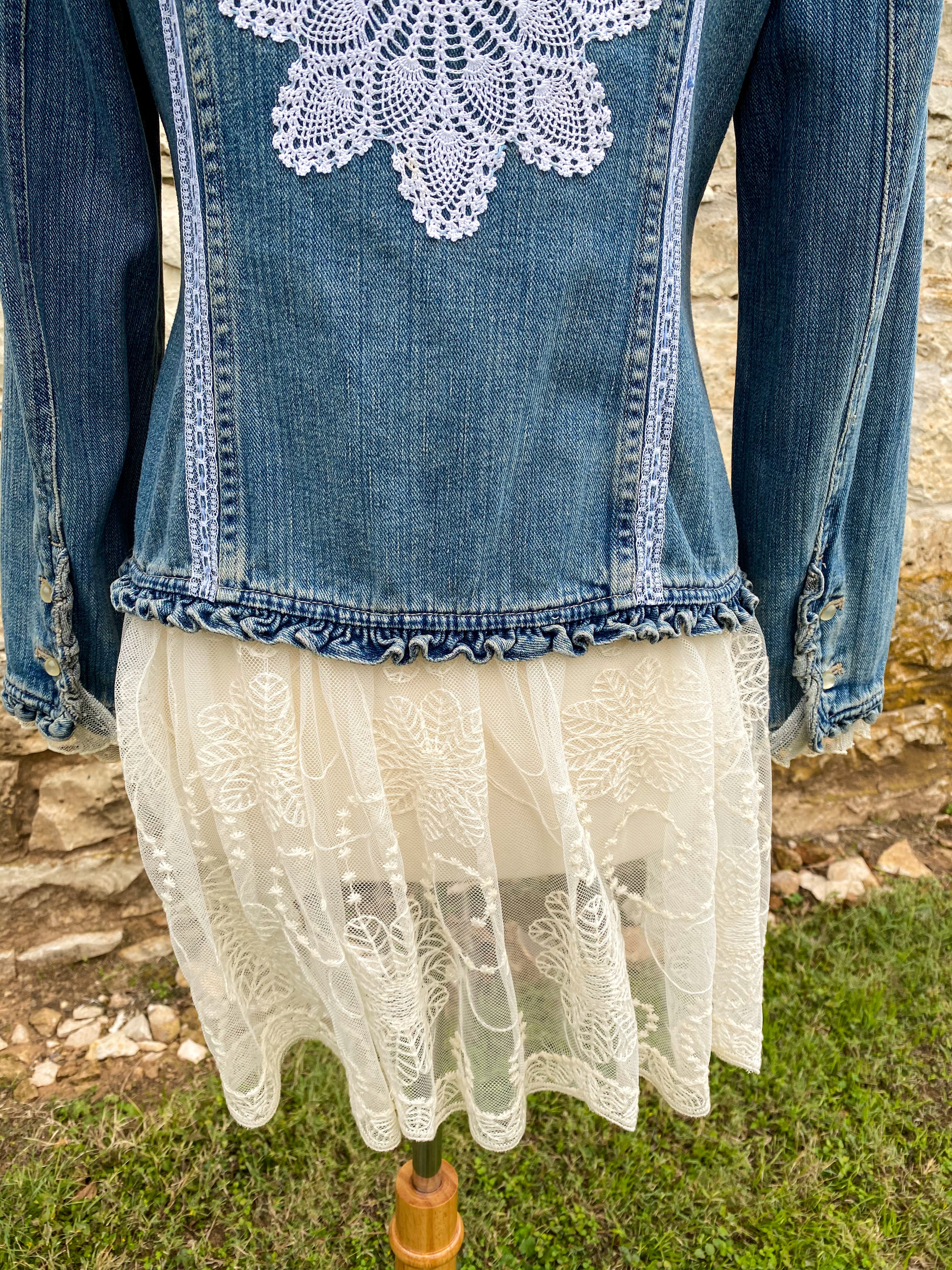 Denim and Lace Upcycled Victorian Jacket -MEDIUM