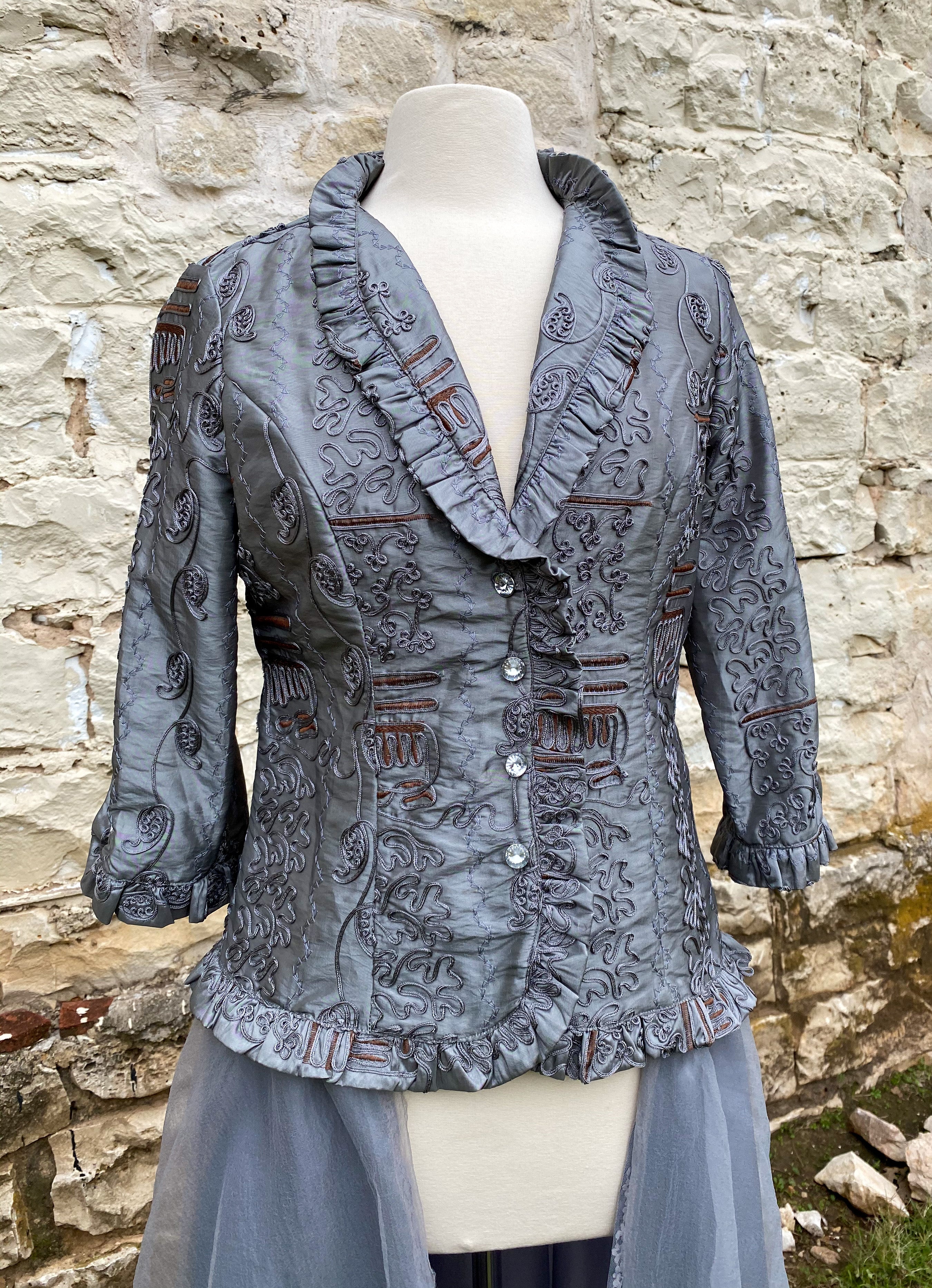 Silver Brocade Long Jacket - Large