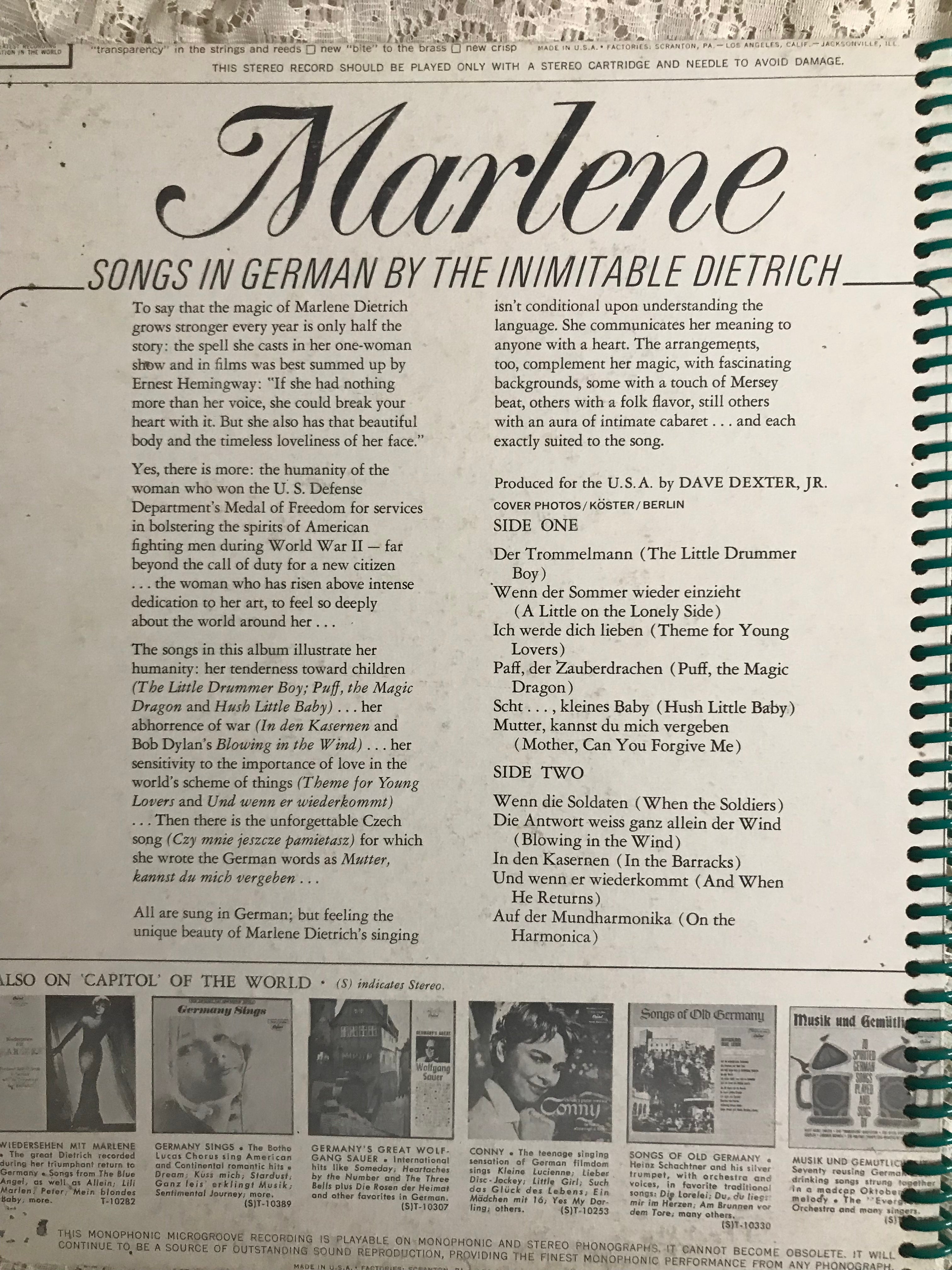 Marlene  Dietrich Album Cover Notebook