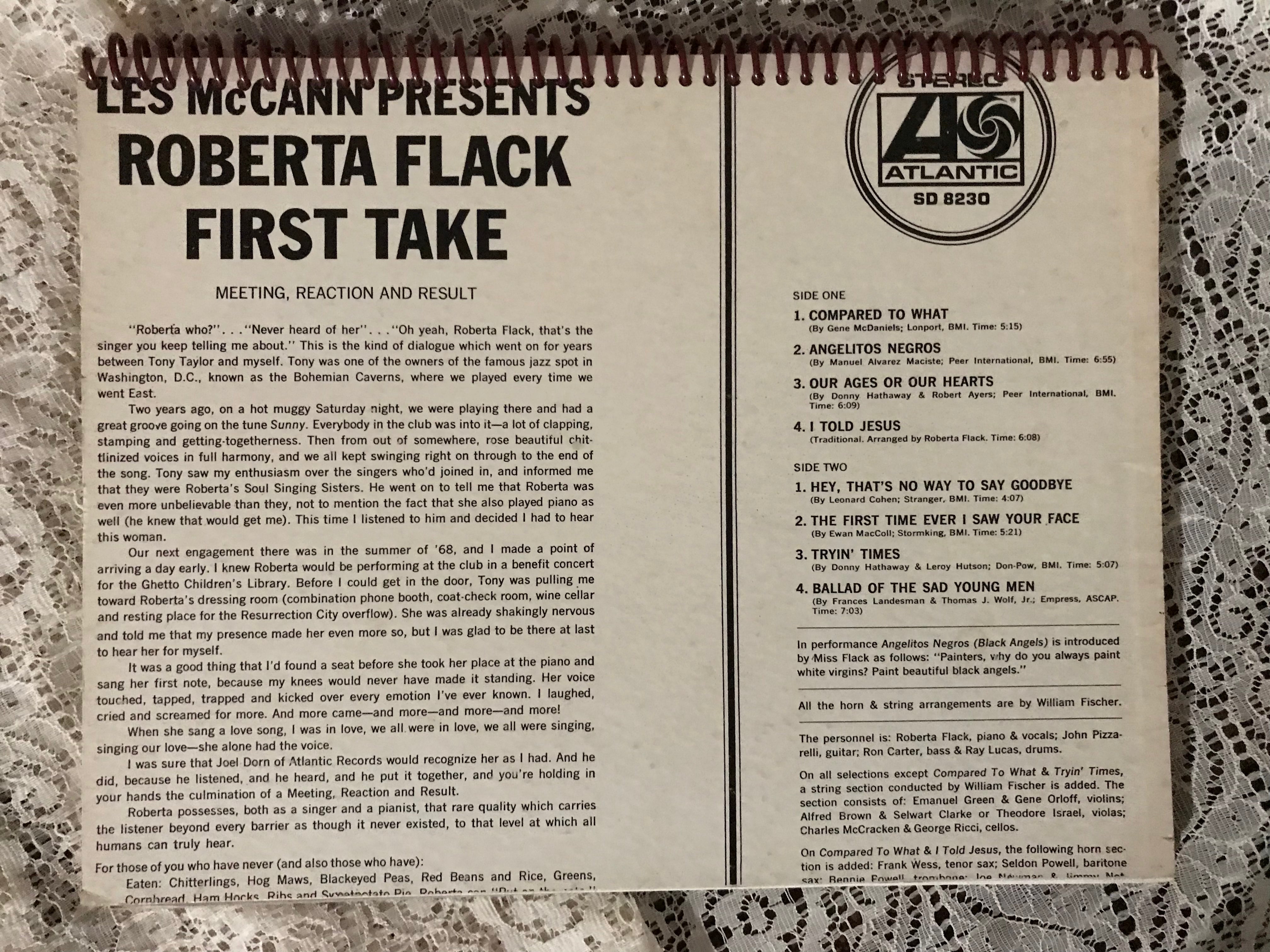 Roberta Flack First Take Album Cover Notebook