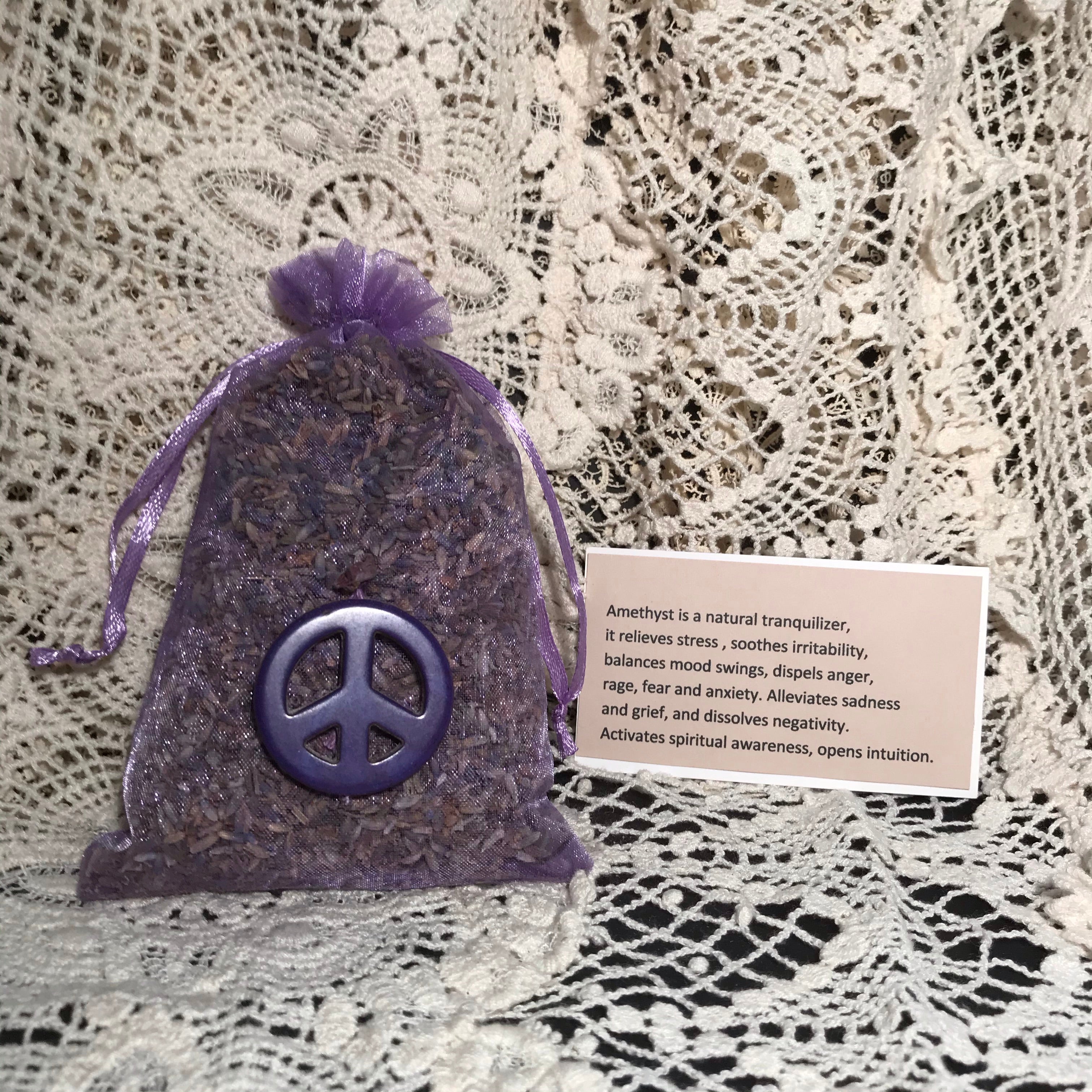 Organic Lavender & Gemstone Sachet, Peace with Amethyst