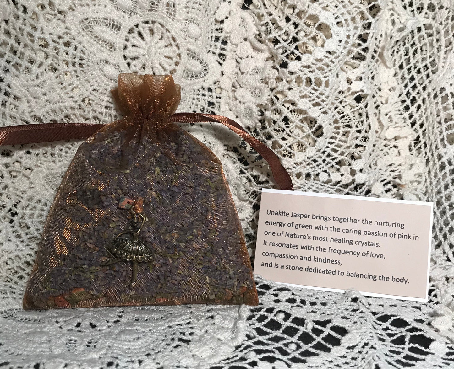 Organic Lavender & Gemstone Sachet with Unakite Jasper