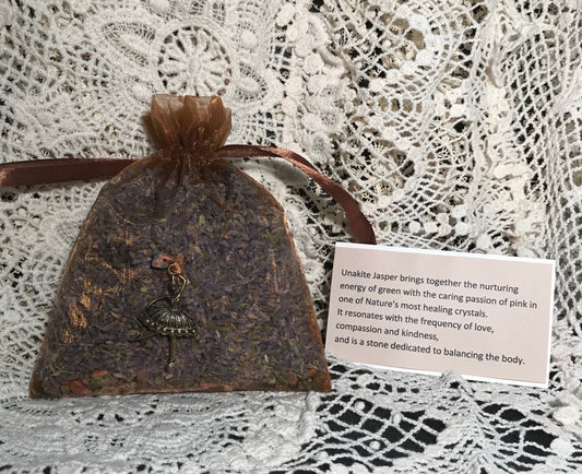 Organic Lavender & Gemstone Sachet with Unakite Jasper