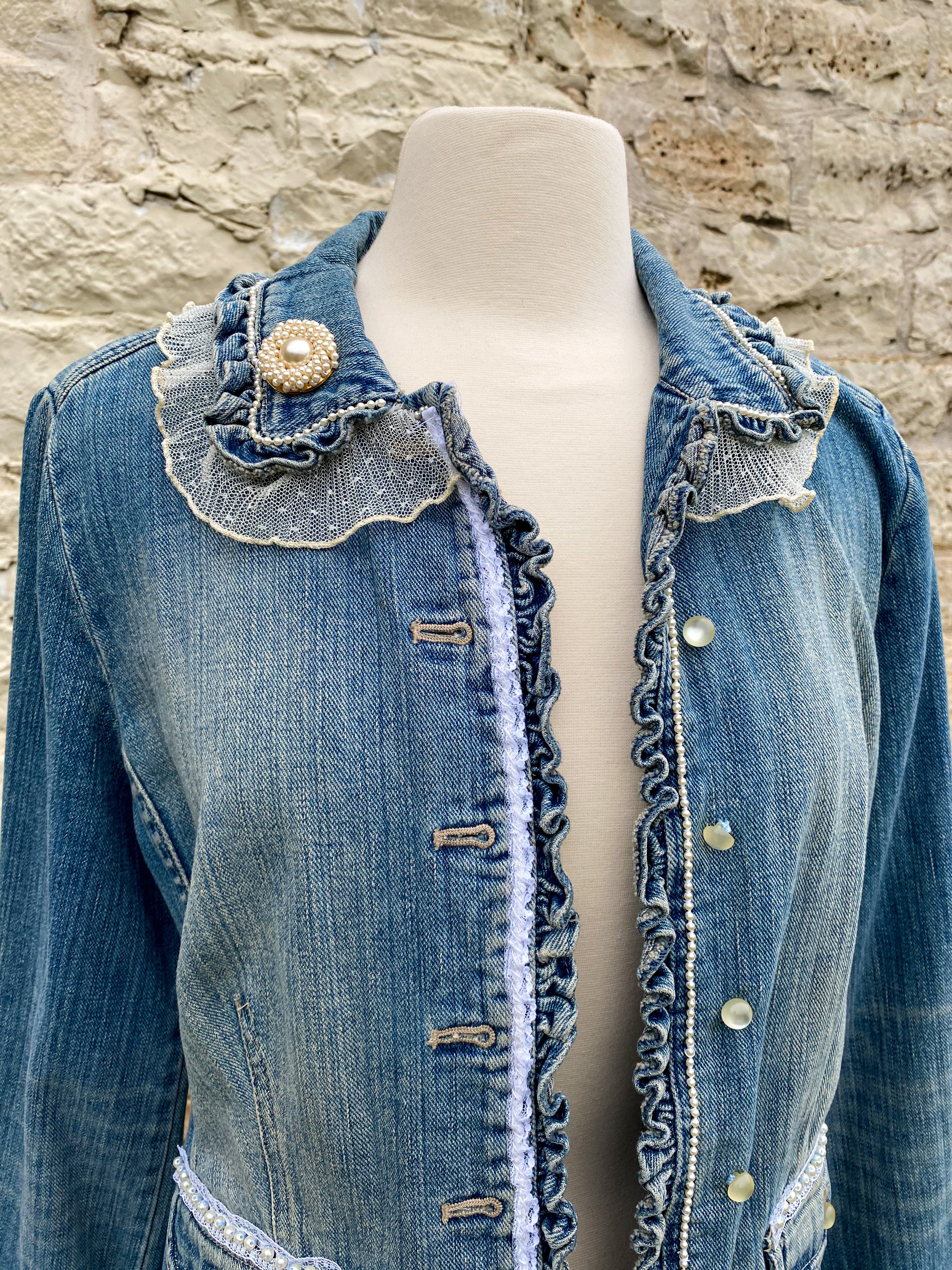 Denim and Lace Upcycled Victorian Jacket -MEDIUM