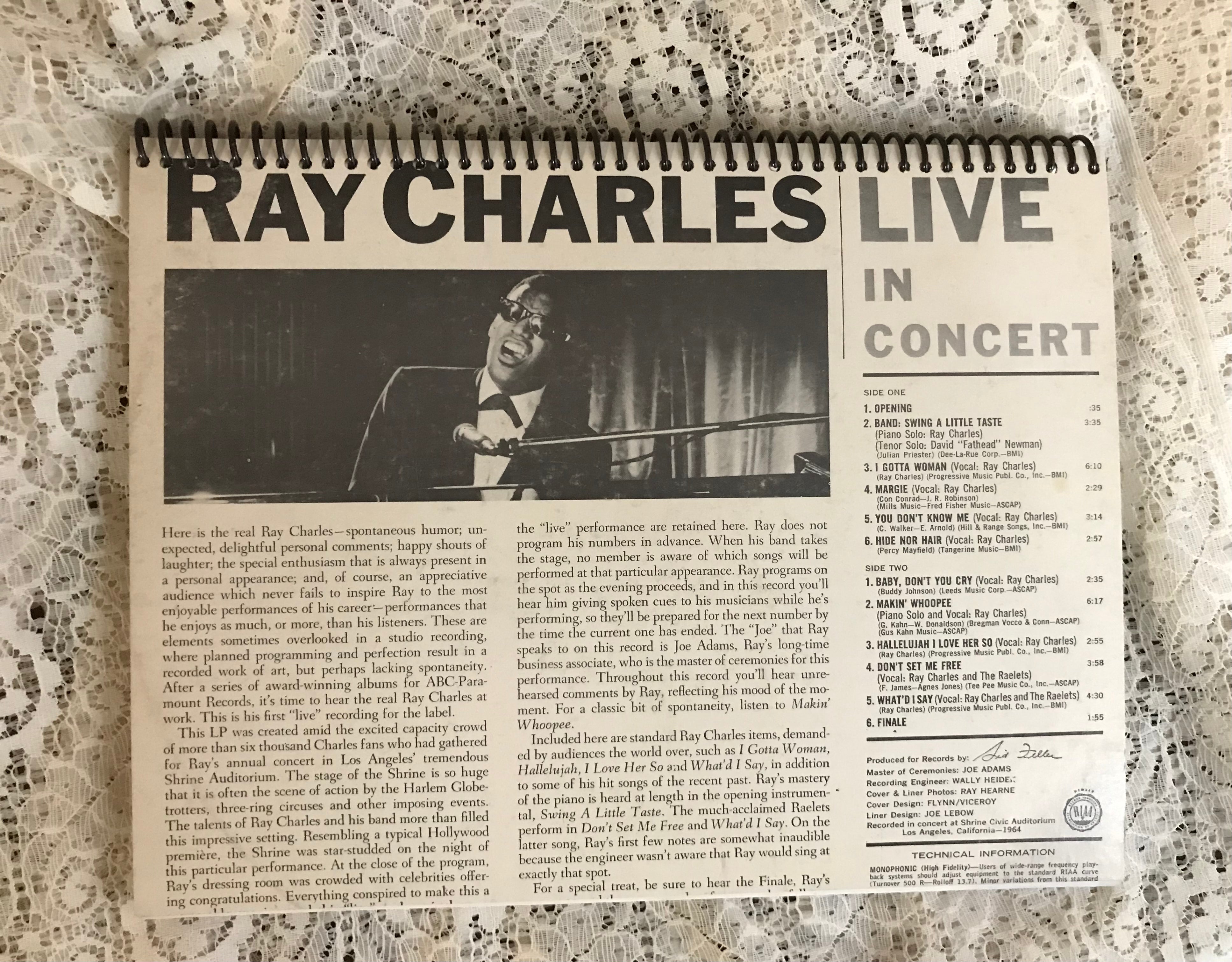 Ray Charles Live Recycled Album Cover Notebook