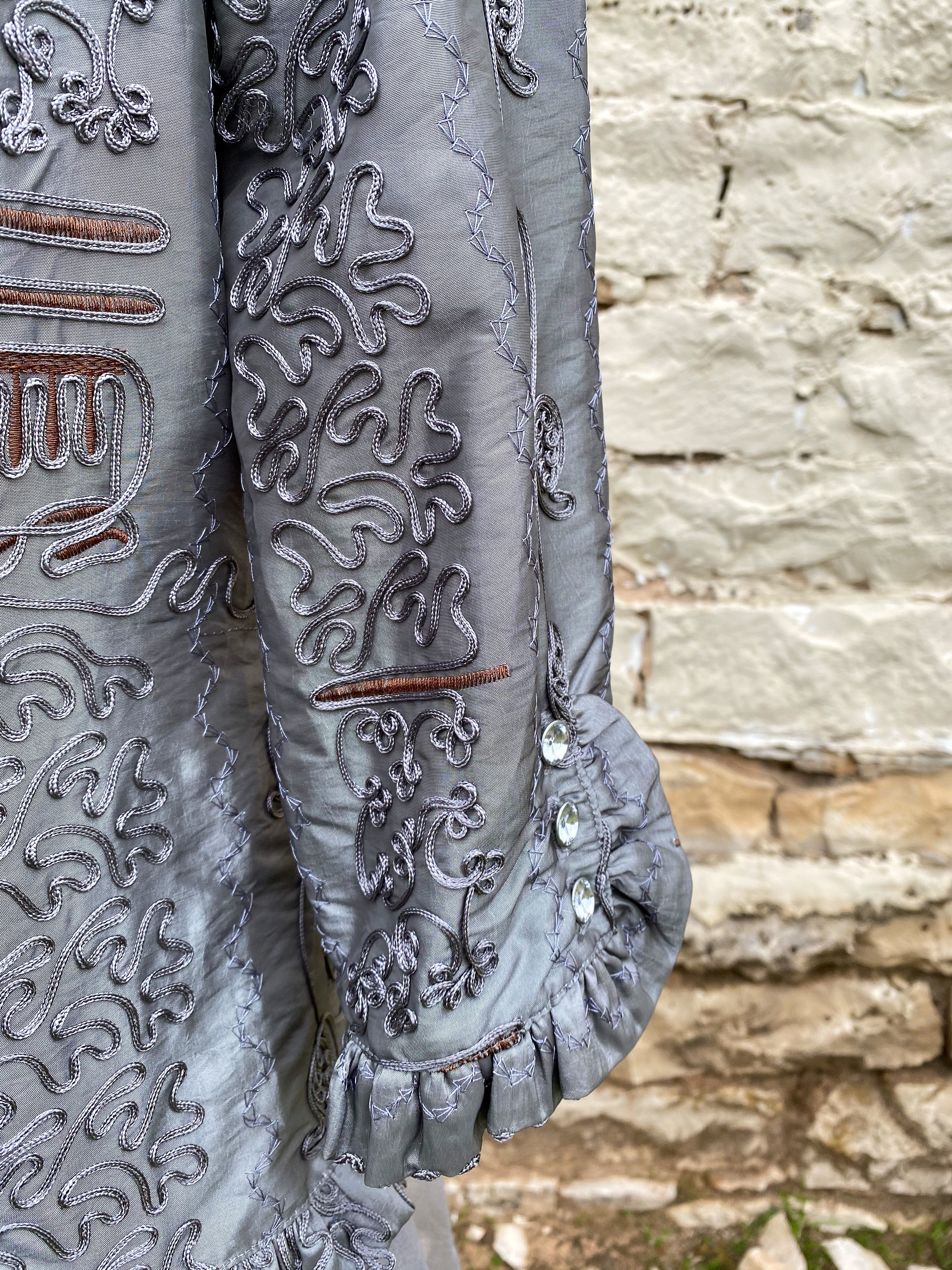 Silver Brocade Long Jacket - Large
