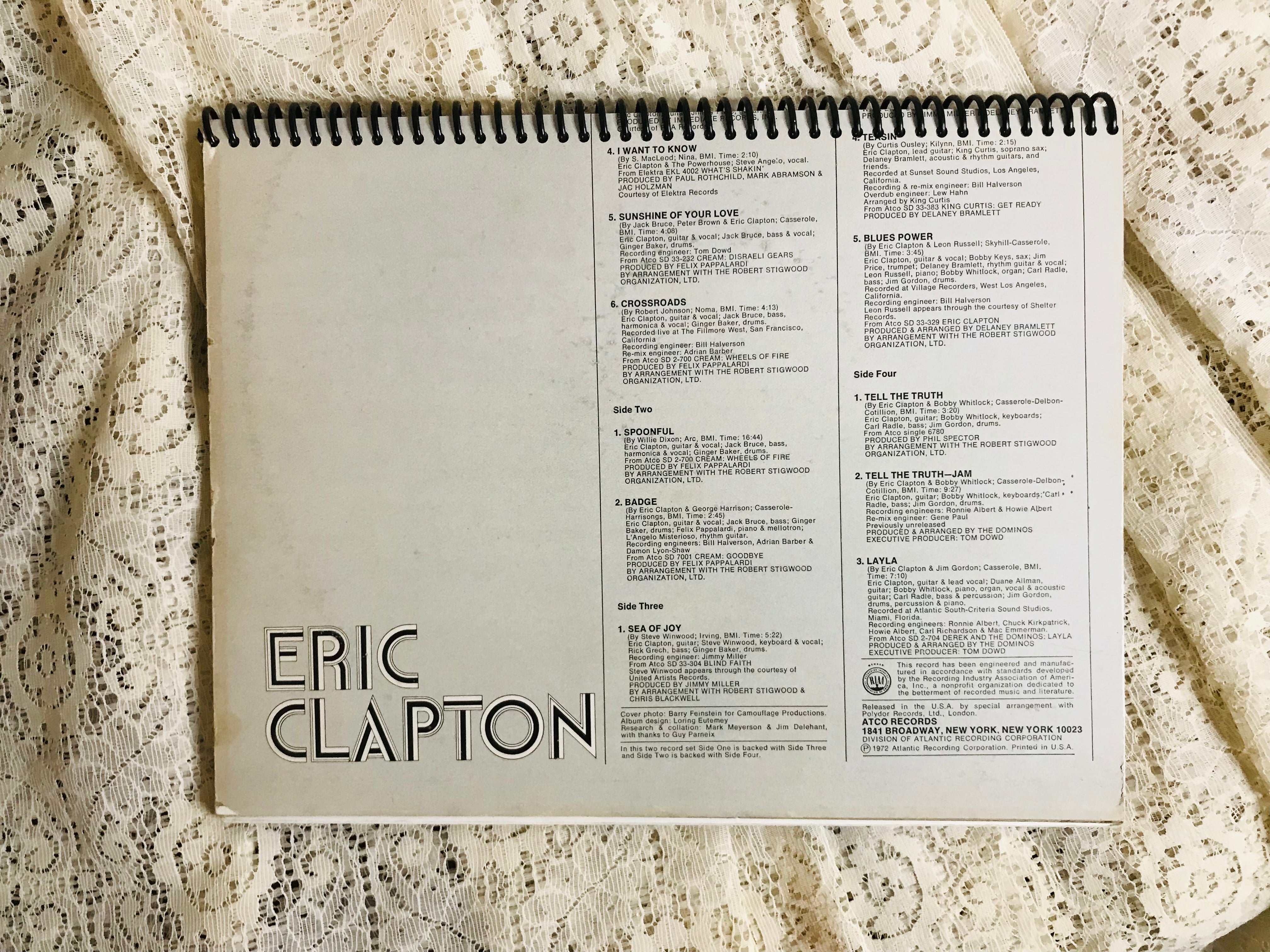 Eric Clapton, History of, Album Cover Notebook