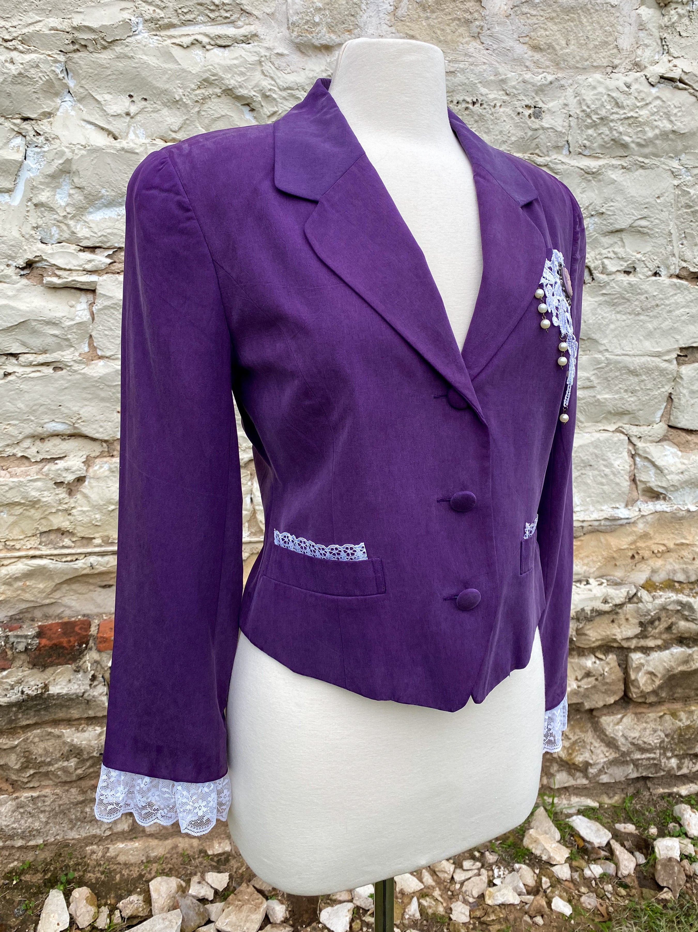 Short Purple Jacket with Brooch -Medium