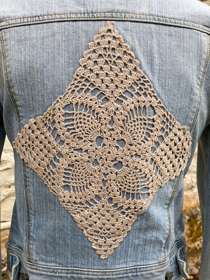 Light Blue Denim with Diamond on Back Crochet on front Lapels - Small