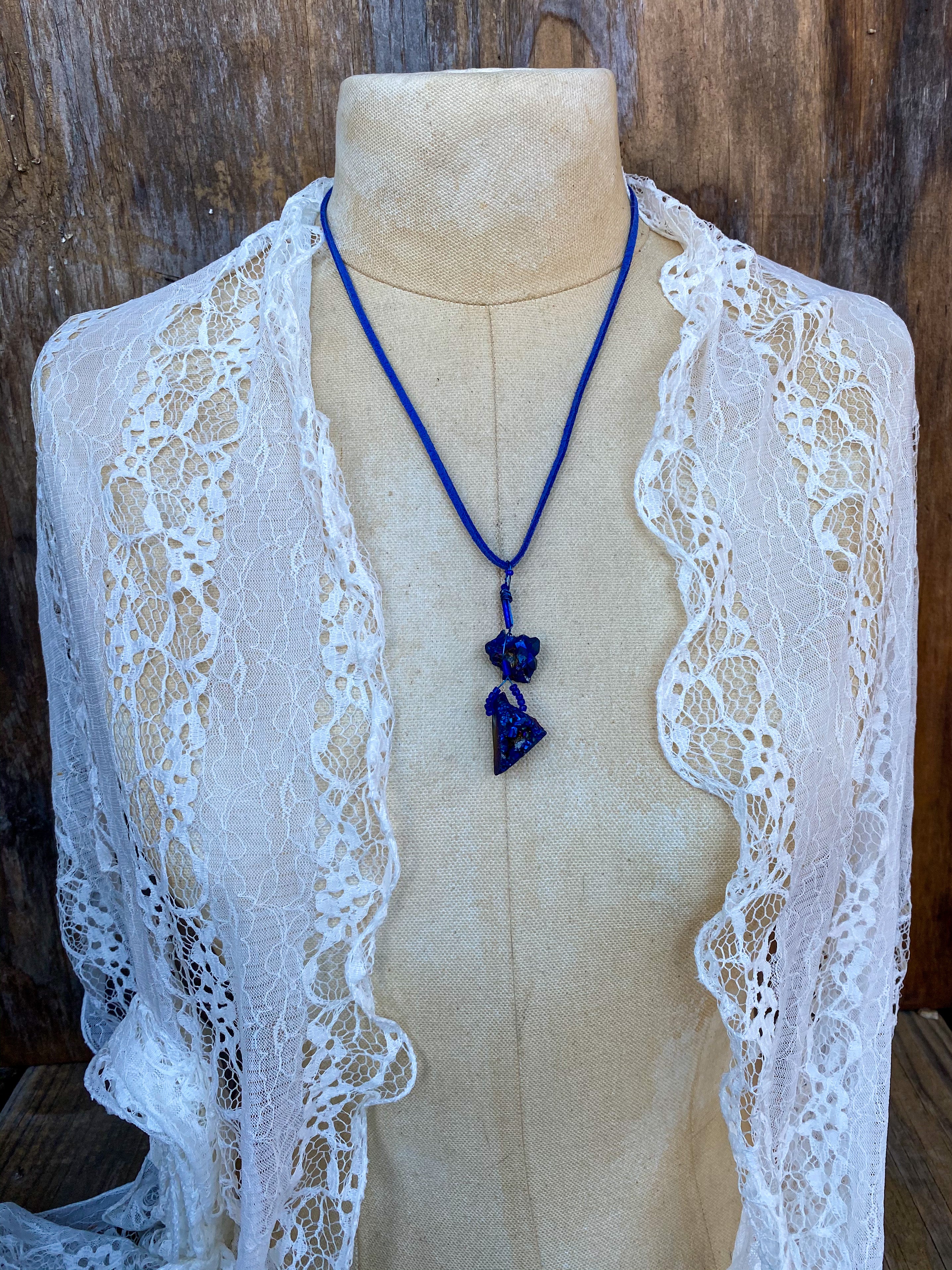 Hand Beaded Gemstone Necklace on a Vegan Suede Cord