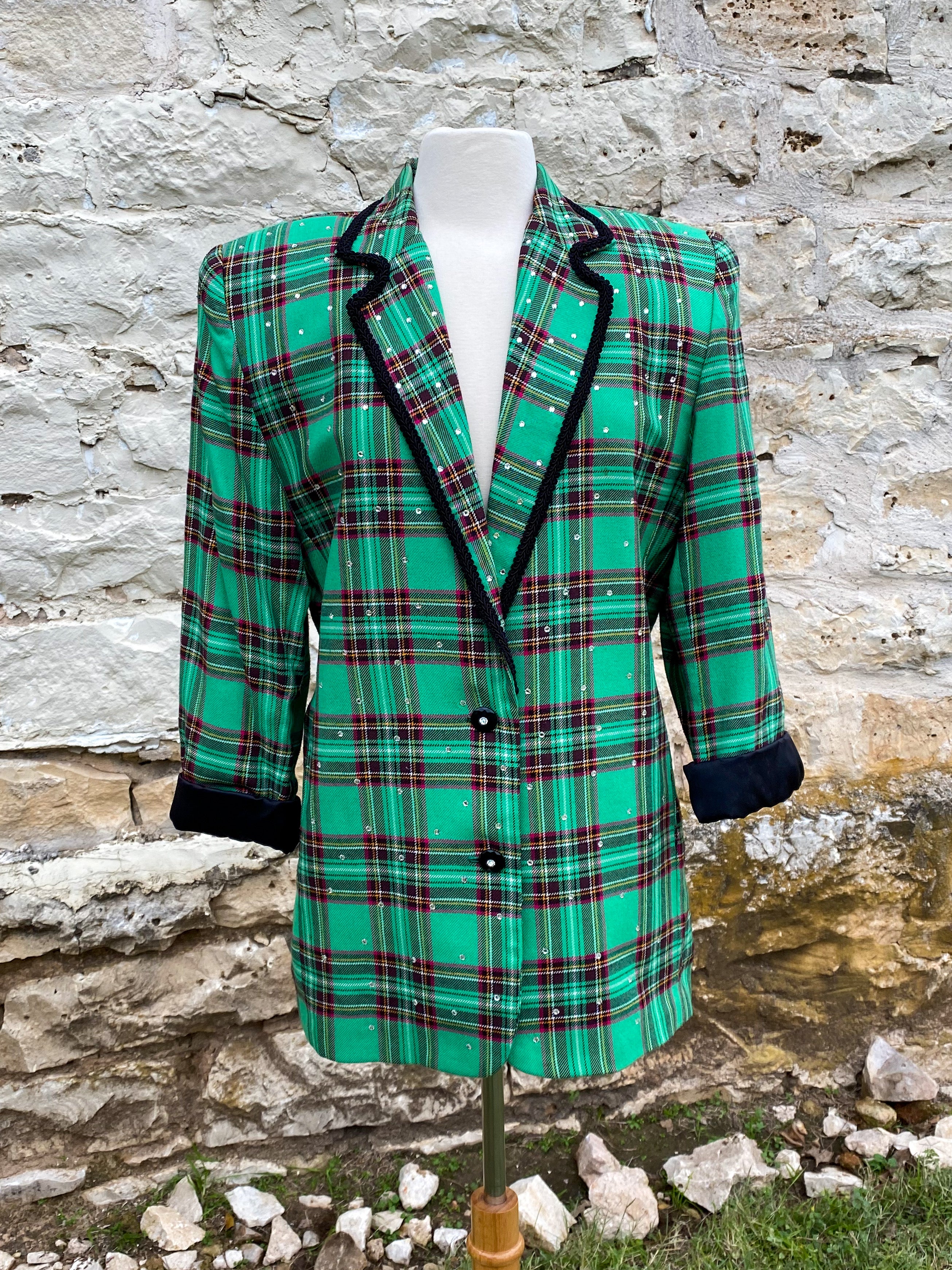 Green Plaid Jacket with Sparkles Large