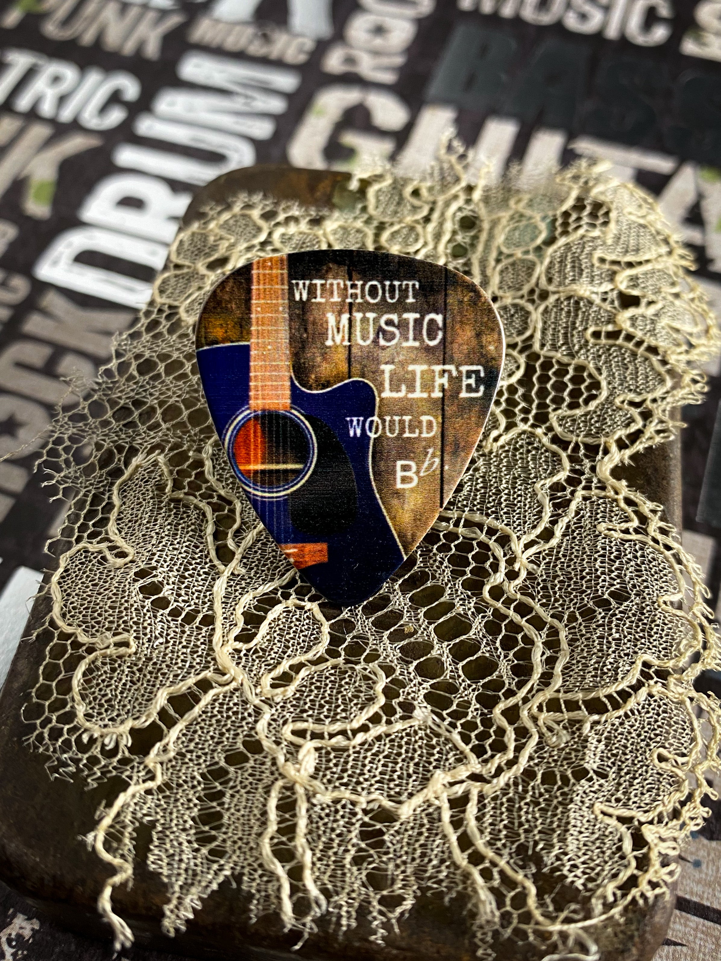 Guitar Pick Pin - Without Music Life Would Be Flat