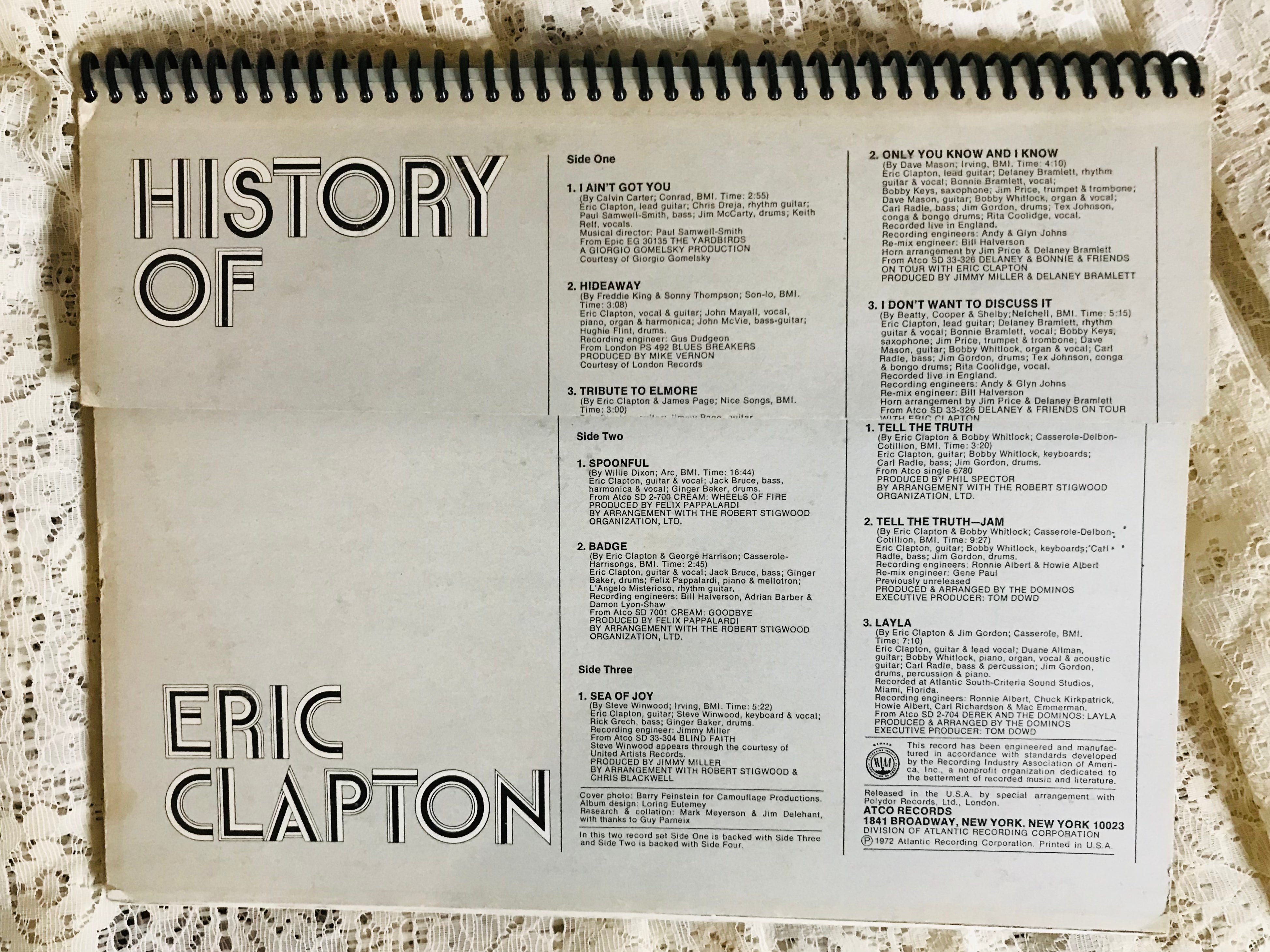 Eric Clapton, History of, Album Cover Notebook