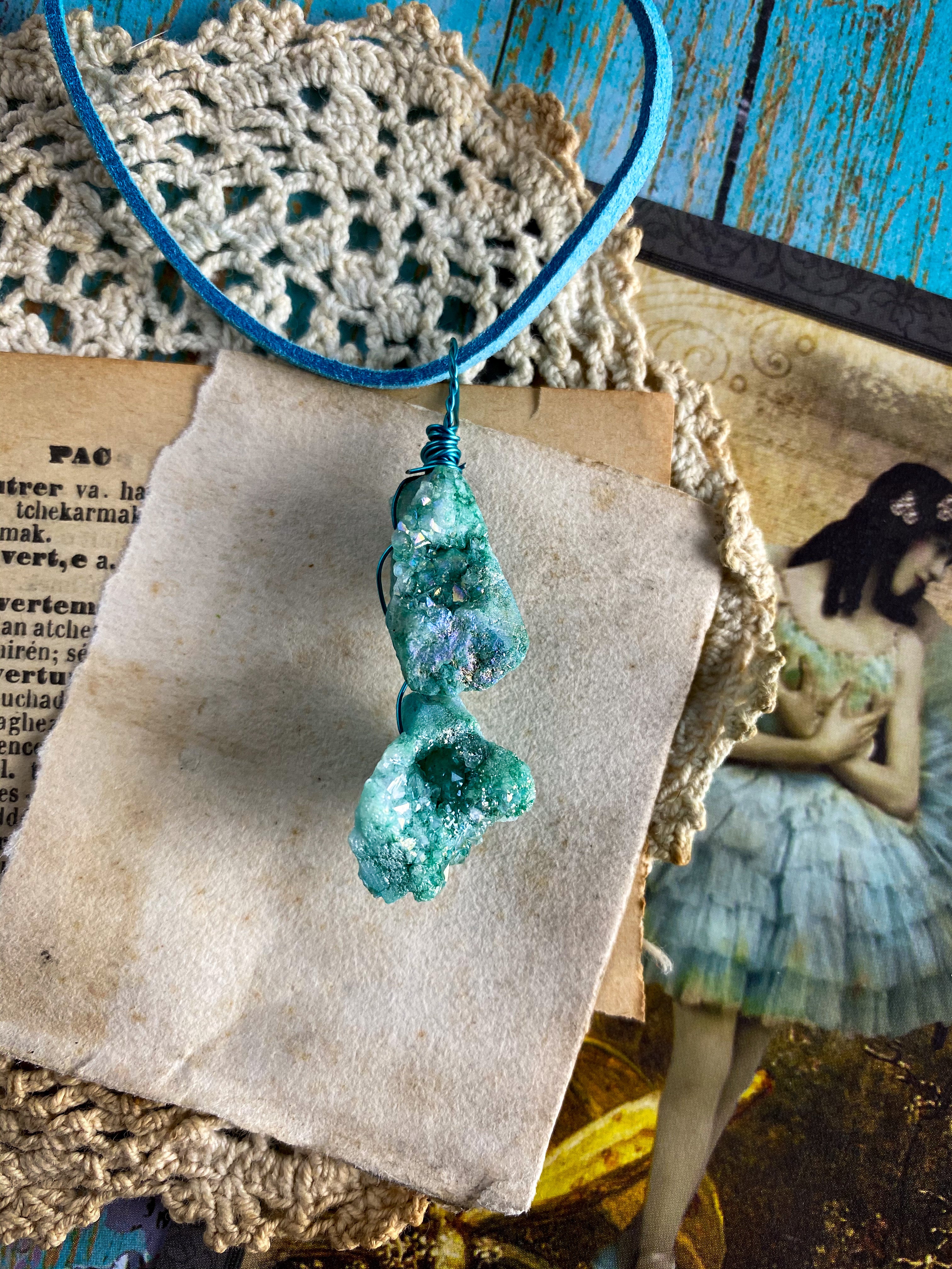 Green Druzy Crystal necklace
