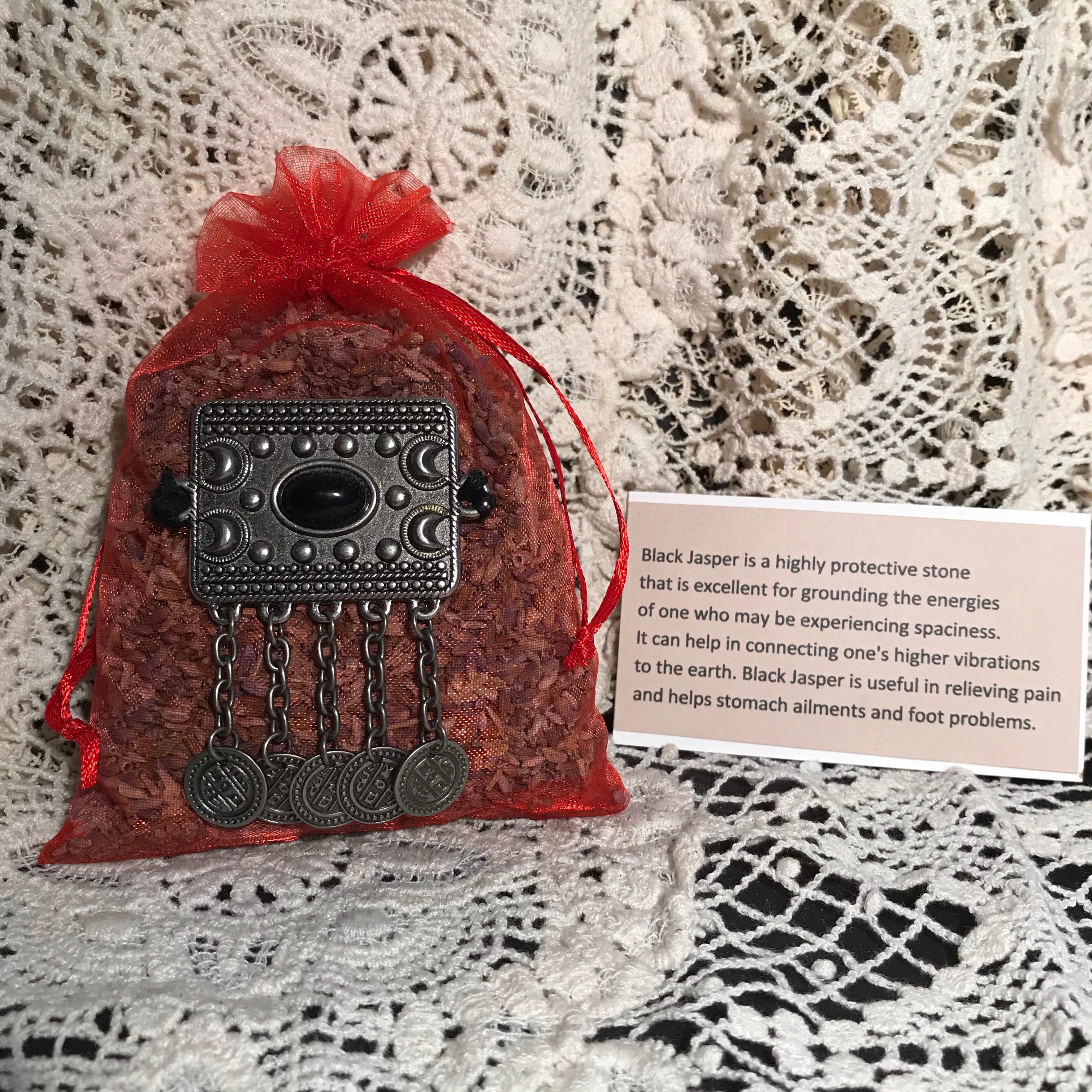 Organic Lavender & Gemstone Sachet with Black Jasper