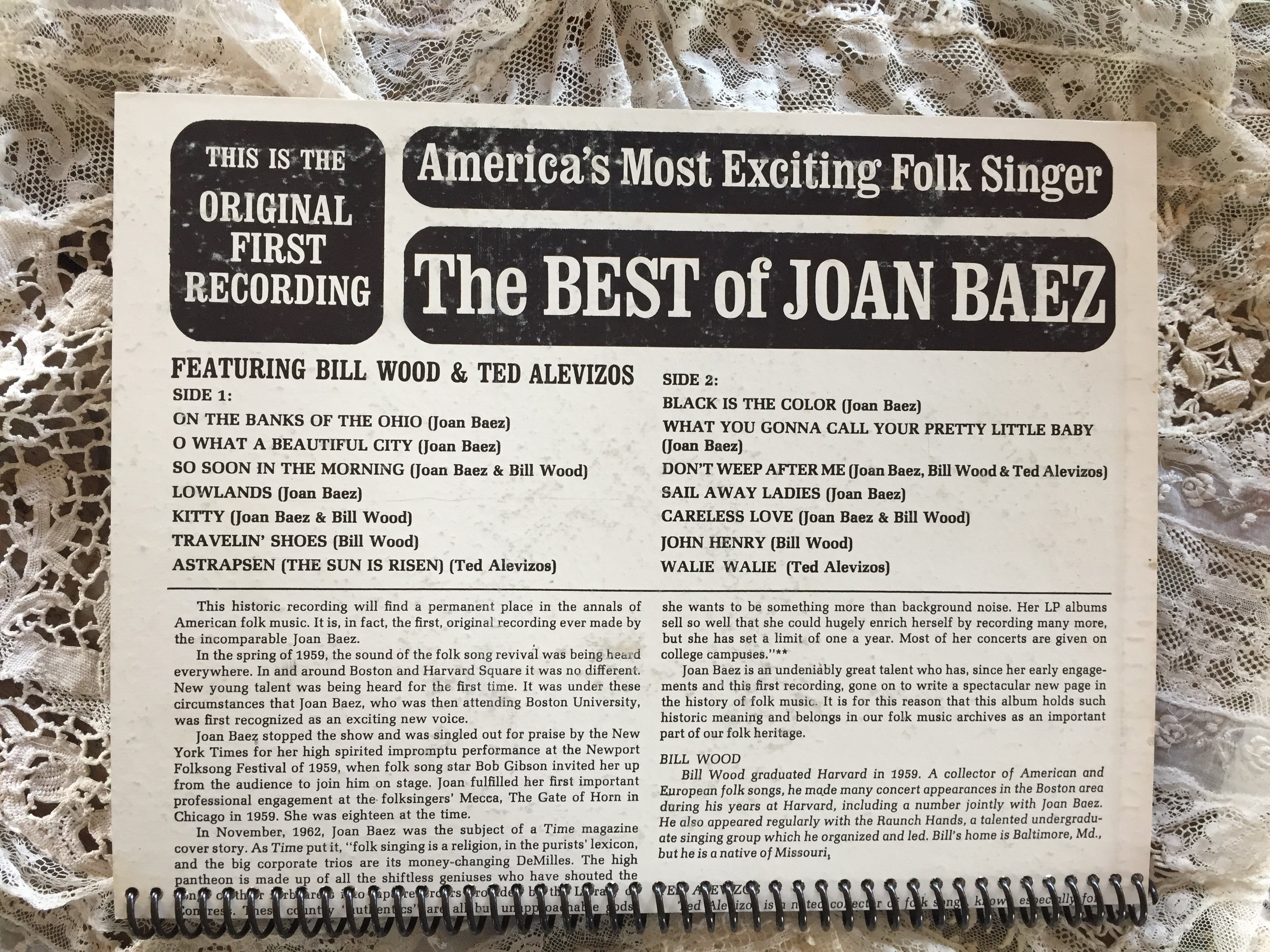 Joan Baez Best Of Recycled Album Cover Notebook