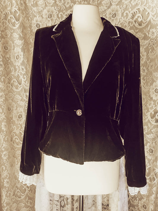 Crushed Velvet Upcycled Victorian Jacket -LARGE