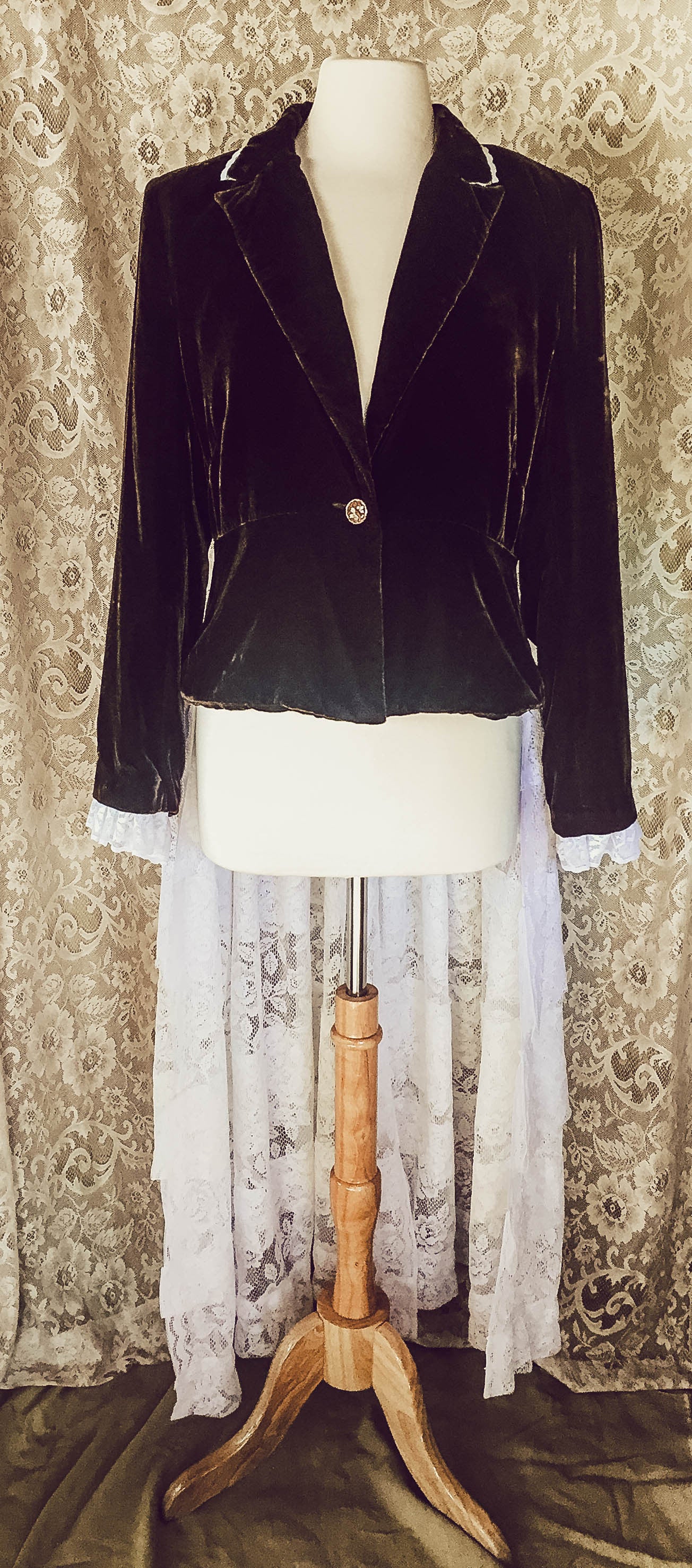 Crushed Velvet Upcycled Victorian Jacket -LARGE